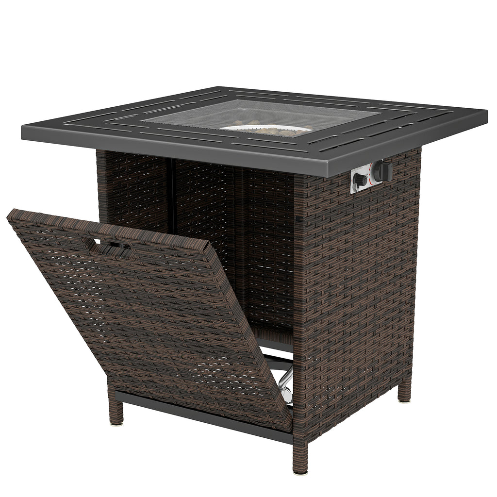 Propane Fire Pit Table, 28 Inch 40,000 BTU Square Rattan Fire Table with Lava Rock, Pulse-Ignition Wicker Gas Fire Pit