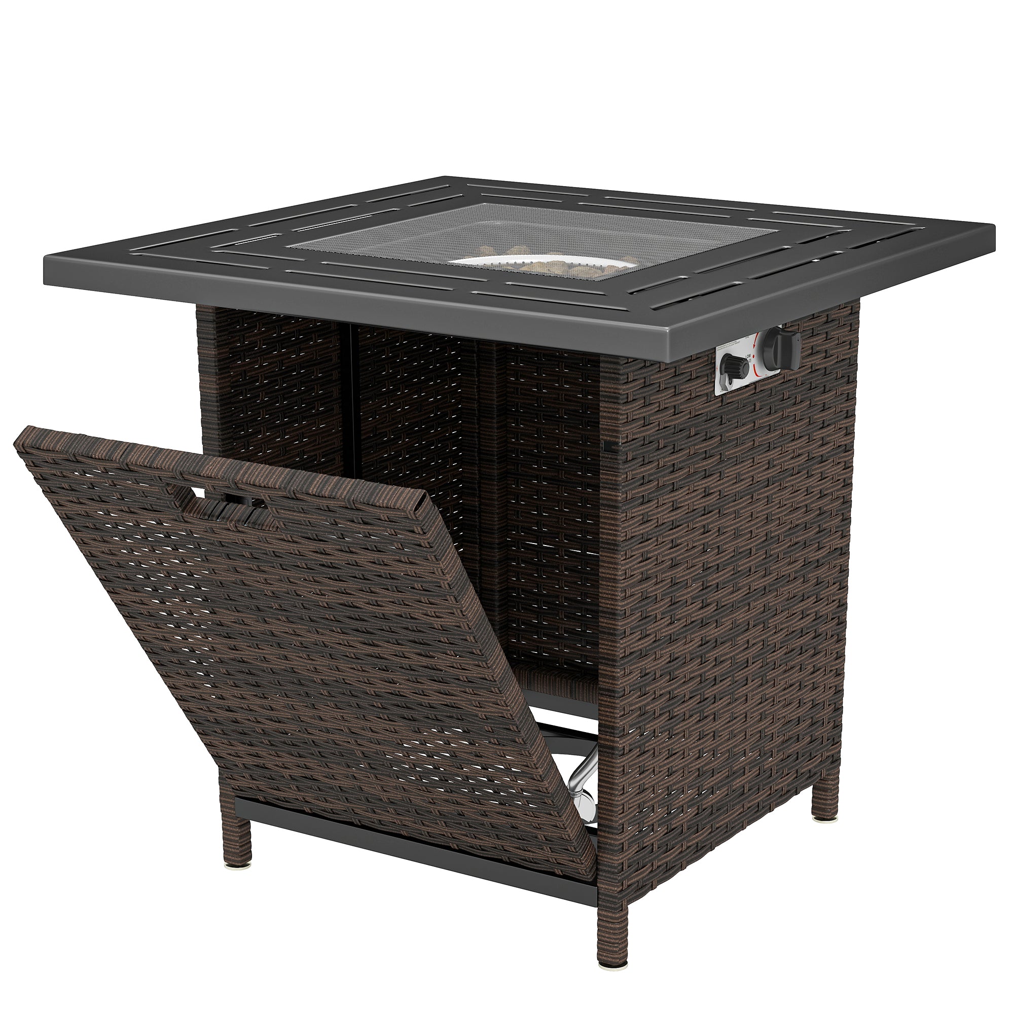 Propane Fire Pit Table, 28 Inch 40,000 BTU Square Rattan Fire Table with Lava Rock, Pulse-Ignition Wicker Gas Fire Pit