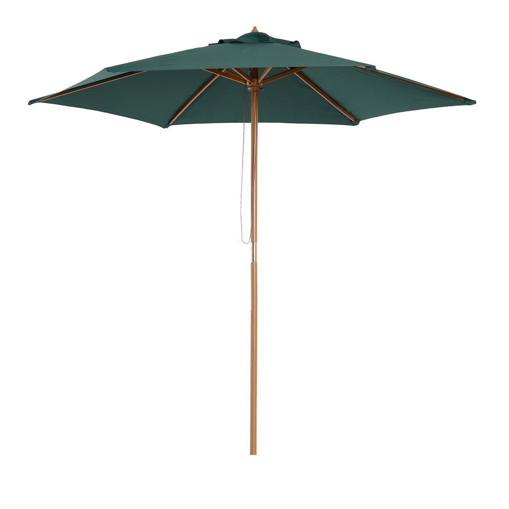 8FT Wood Market Umbrella Patio Umbrella Round Garden Parasol Canopy with Bamboo Ribs and Top Vent, Dark Green