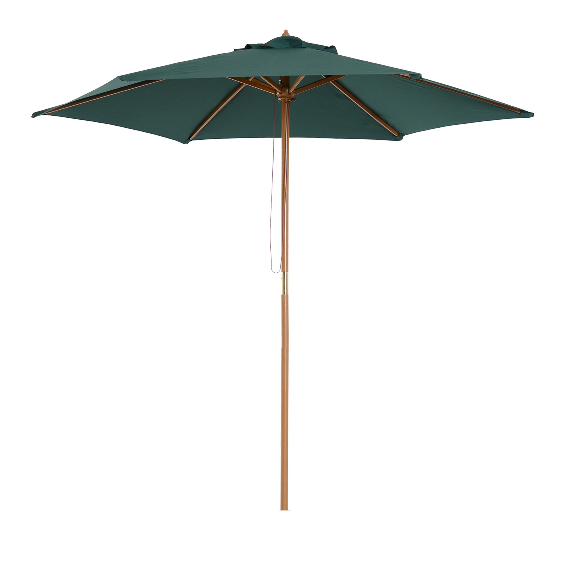 8FT Wood Market Umbrella Patio Umbrella Round Garden Parasol Canopy with Bamboo Ribs and Top Vent, Dark Green