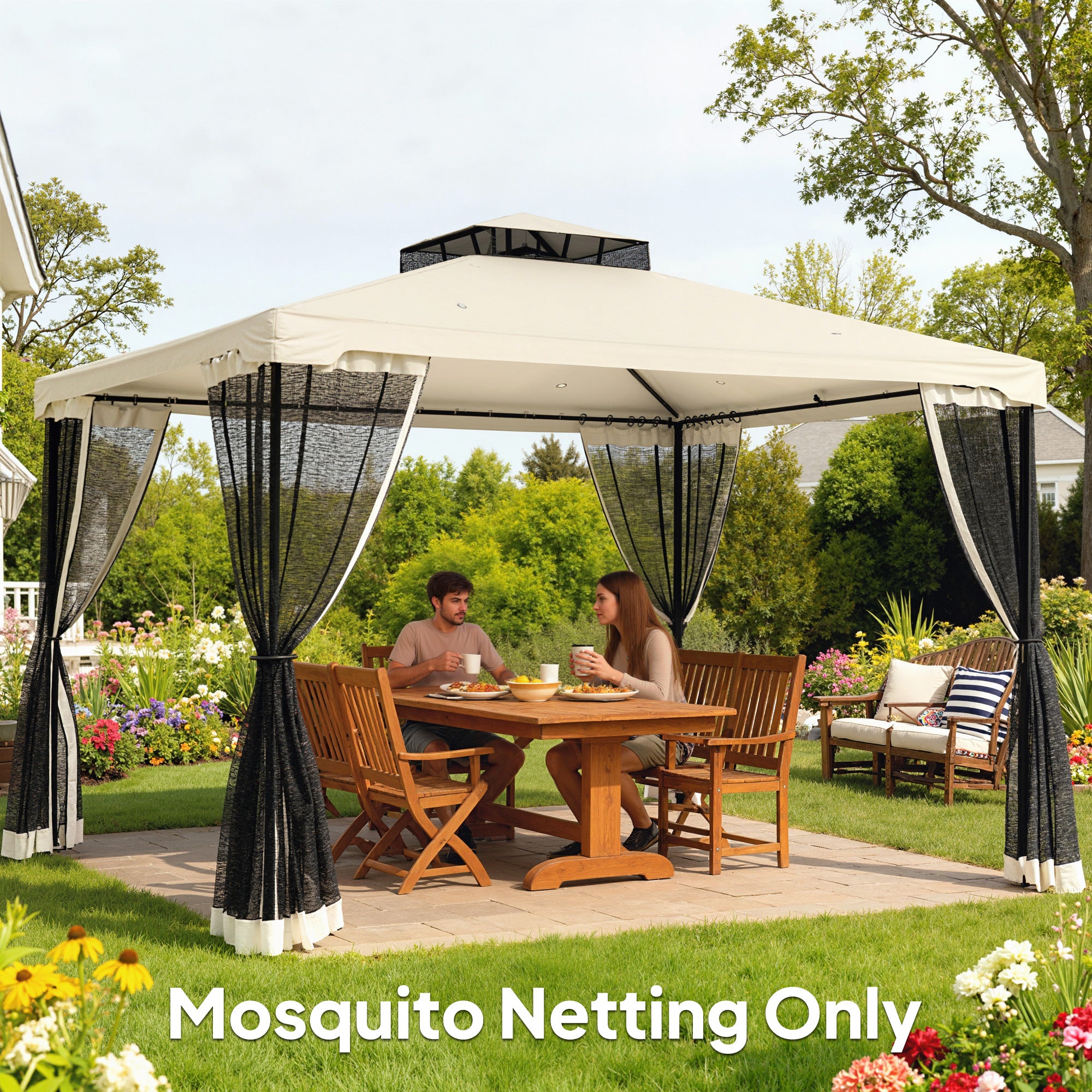 Replacement Mosquito Netting for Gazebo 10' x 12' Black Screen Walls for Canopy with Zippers, Cream White