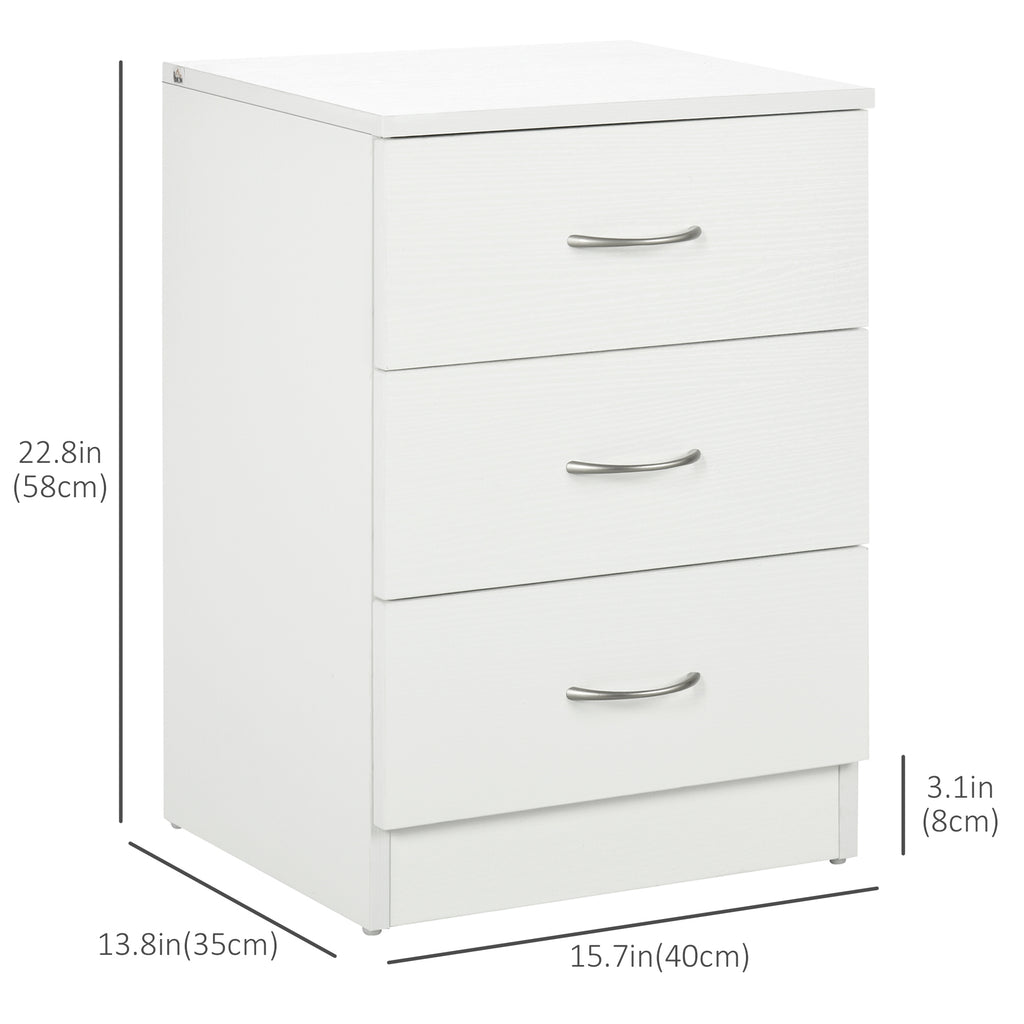 Bedside Table with 3 Drawers, Modern Wood Nightstand, Side End Table for Bedroom, White