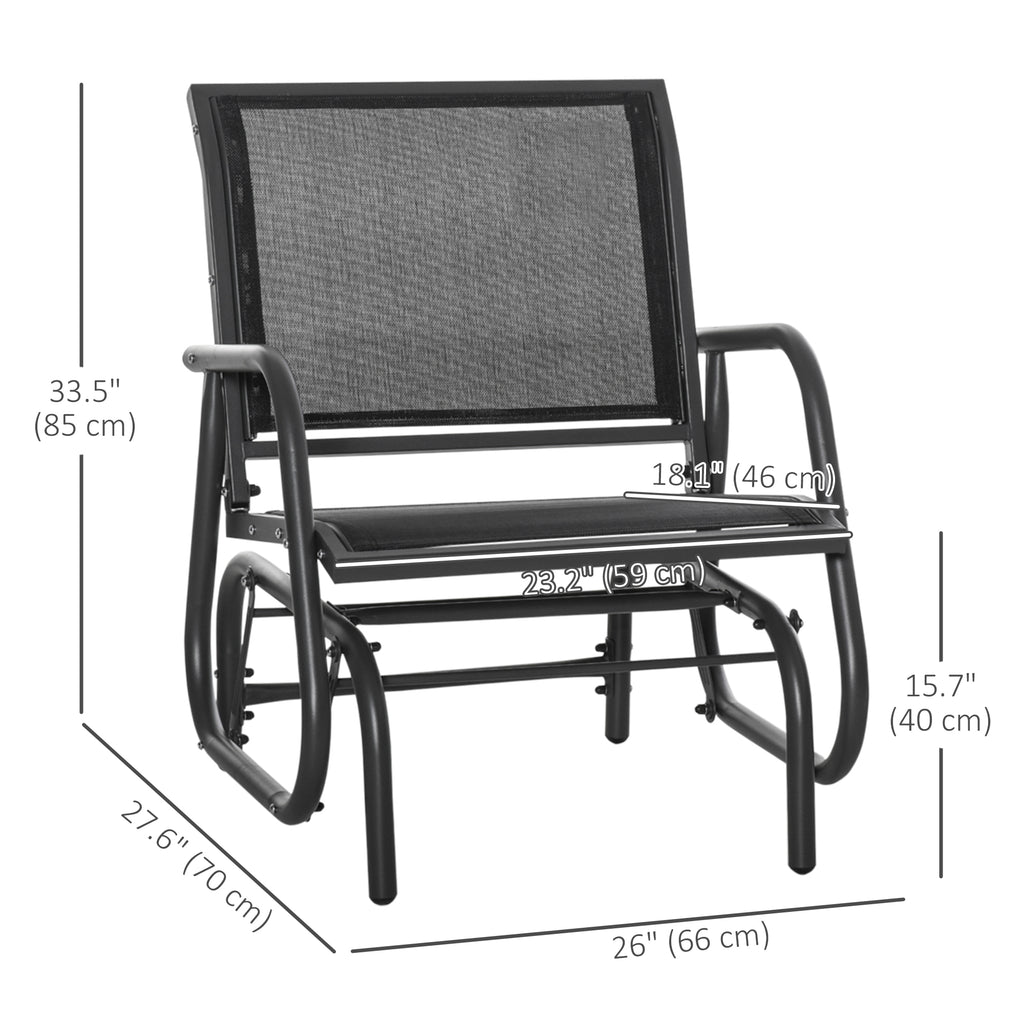 Patio Glider Set of 2 Outdoor Glider Chair with Breathable Mesh Seat & Backrest, Armrests and Metal Frame, Black