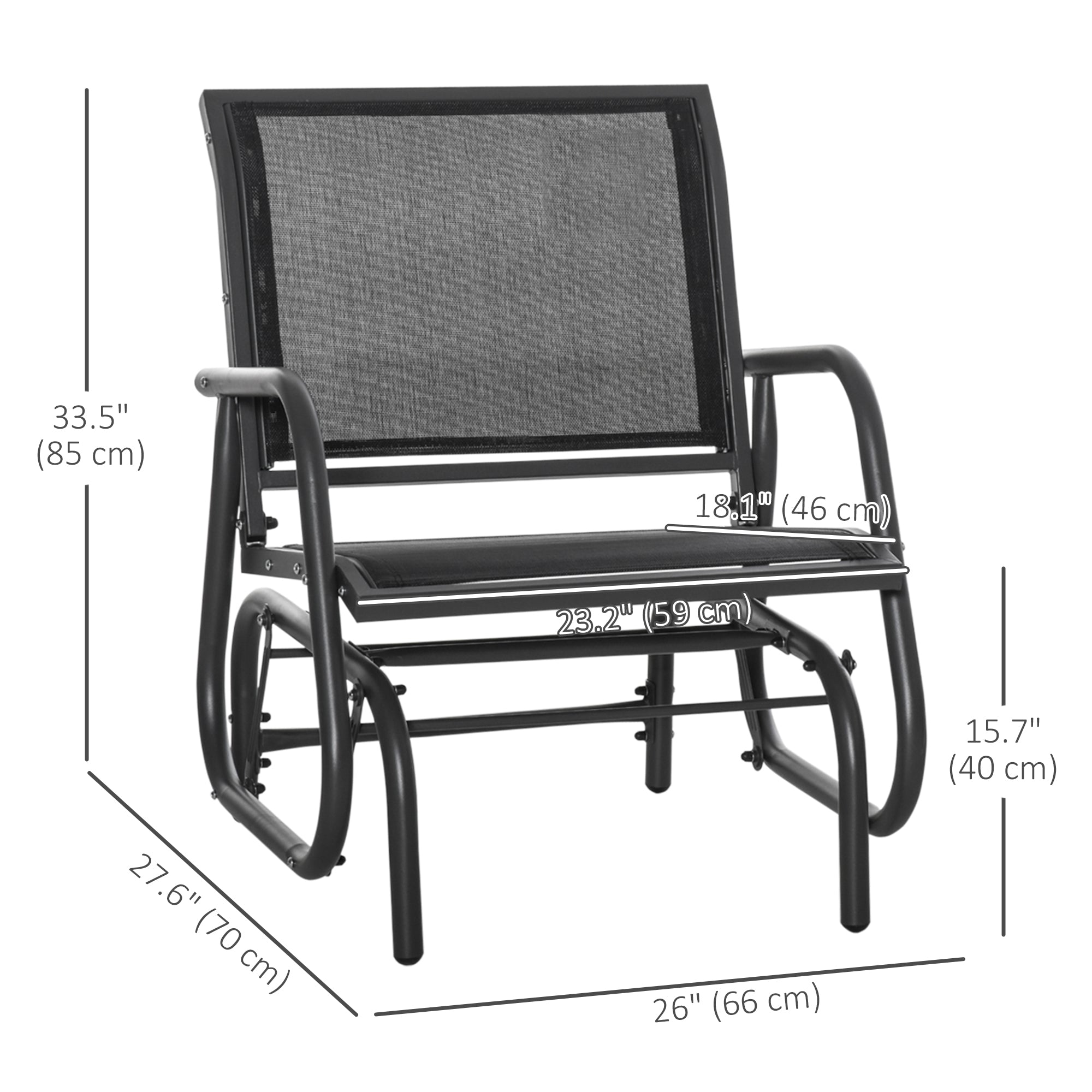Patio Glider Set of 2 Outdoor Glider Chair with Breathable Mesh Seat & Backrest, Armrests and Metal Frame, Black