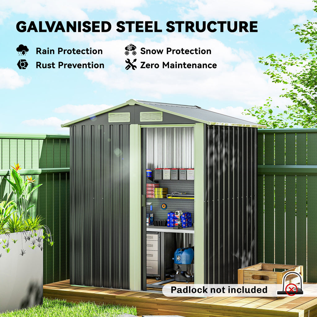 5ft x 4ft Garden Metal Storage Shed, Tool Storage Shed with Top Vents, Sliding Door, Sloped Roof and Foundation Kit for Garden, Patio, Lawn, Dark Grey