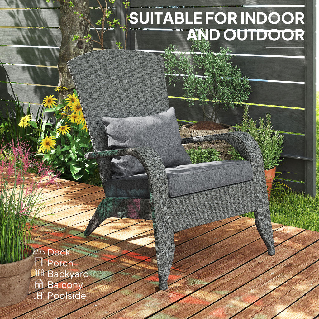 Wicker Adirondack Chair, PE Rattan Outdoor Fire Pit Chair Muskoka Chair with Cushions, Heather Grey