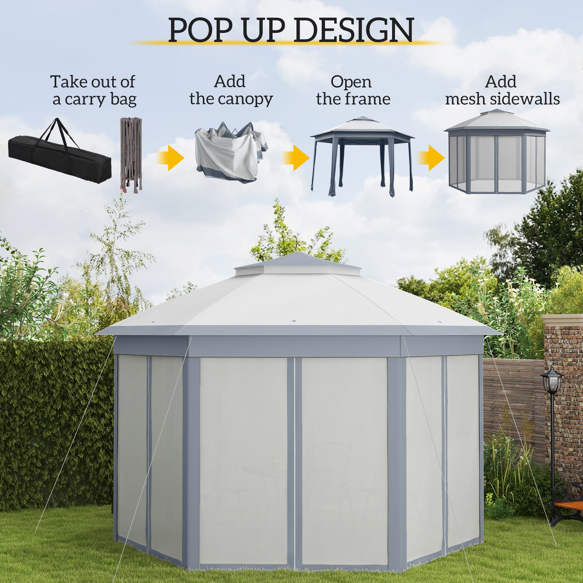 13' x 13' Pop Up Canopy Tent with Netting and Carry Bag, Instant Sun Shelter, Grey