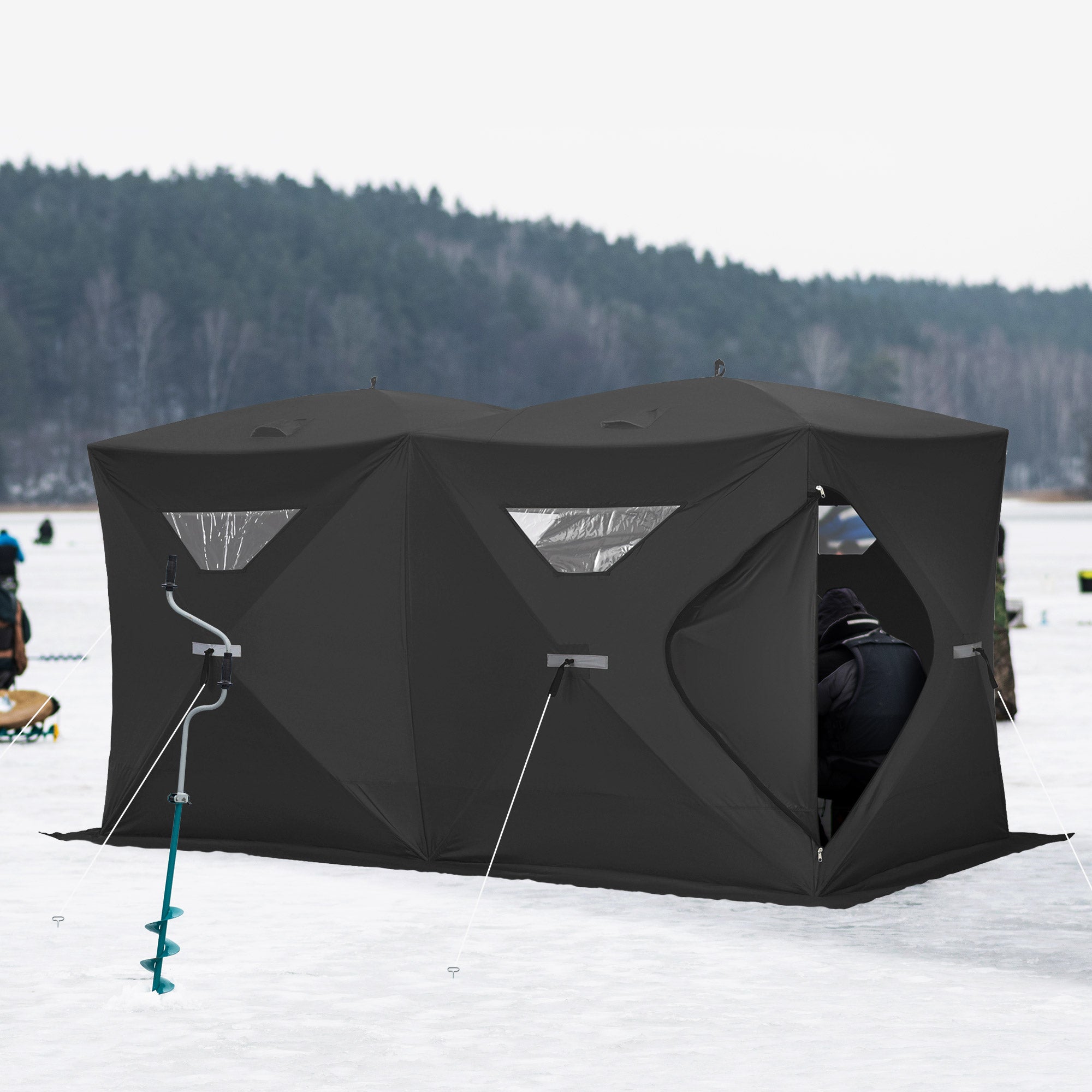 5-8 Person Pop-up Ice Fishing Shelter, Portable Ice Fishing Tent, Black