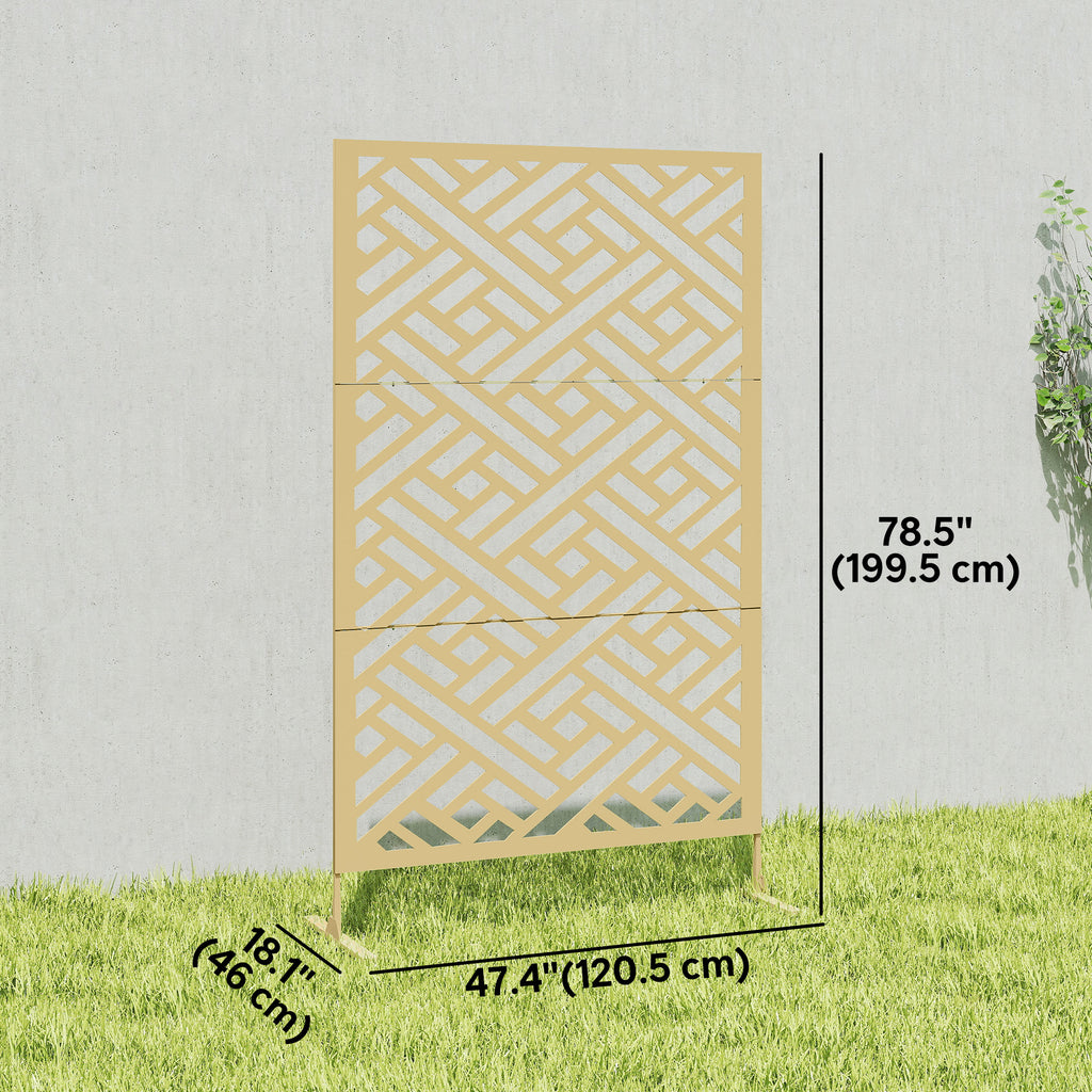 Metal Outdoor Privacy Screen, Freestanding Outdoor Divider with Stand, 79" x 47", Gold