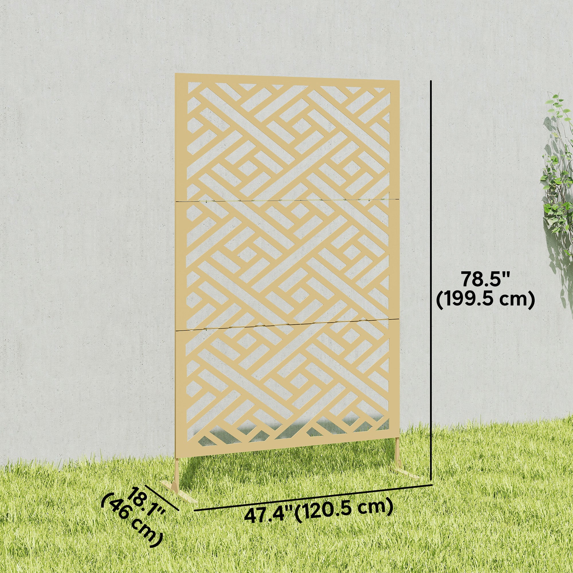 Metal Outdoor Privacy Screen, Freestanding Outdoor Divider with Stand, 79" x 47", Gold
