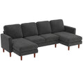 Sectional Sofa, Corduroy U Shaped Couch with Double Chaise and Spring Cushions, 2200lb Capacity, Dark Grey