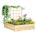 Wood Planter Box with Trellis for Climbing Plants, Raised Garden Bed for Outdoor Flowers Herbs, 43"x46"x47", Natural