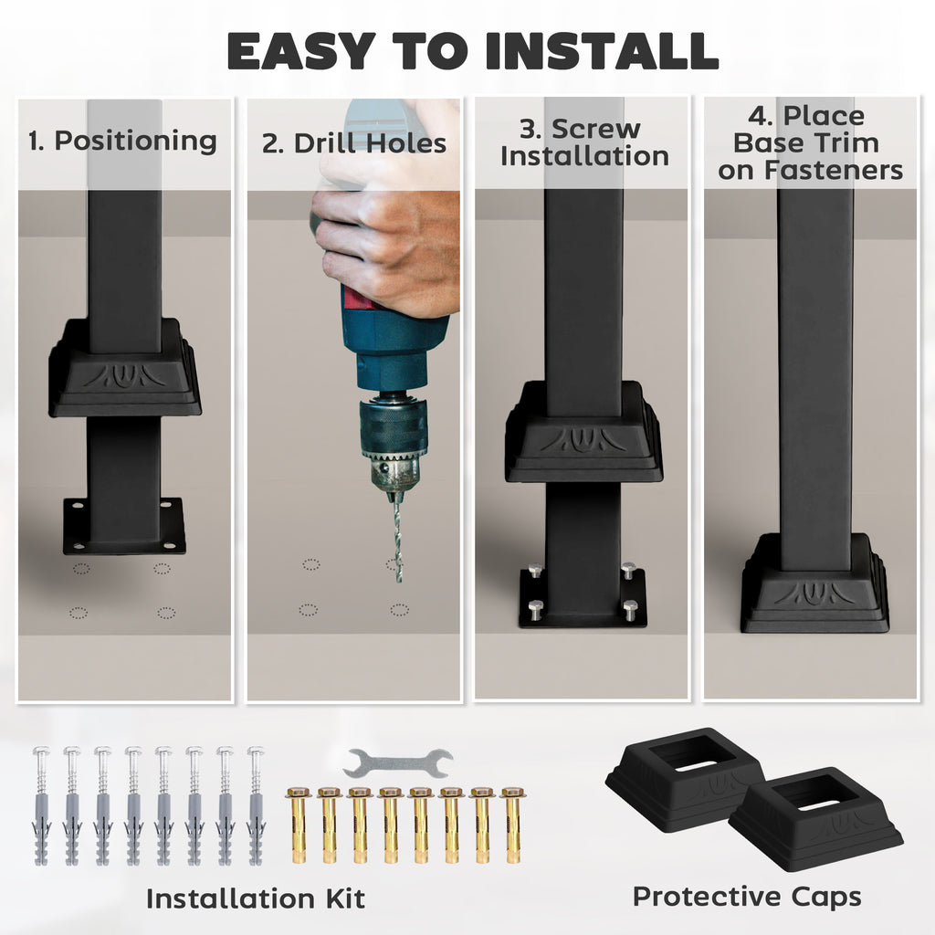 1-3 Step Handrails for Outdoor Steps, Porch Deck Railing, Metal Outdoor Stair Railing with Installation Kit, Black