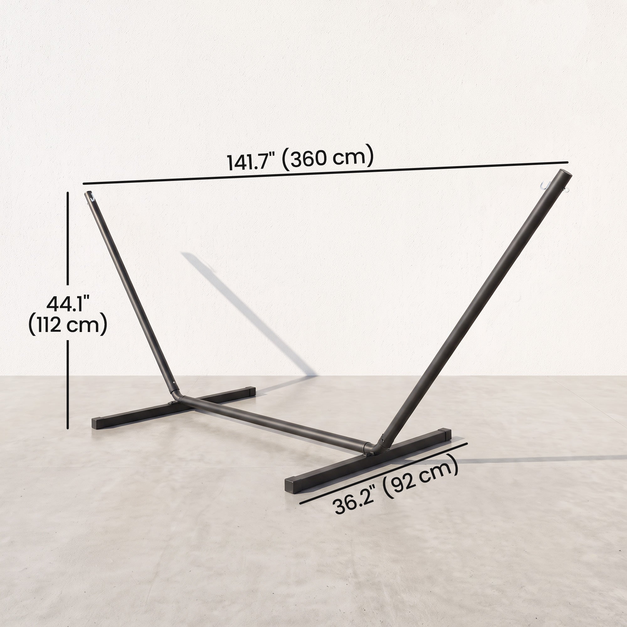 11.8'L Hammock Stand Extra Long Heavy Duty Straight Pole Day Bed Swing Metal Frame Simple Set Up Garden Outdoor Camping Picnic Use Black