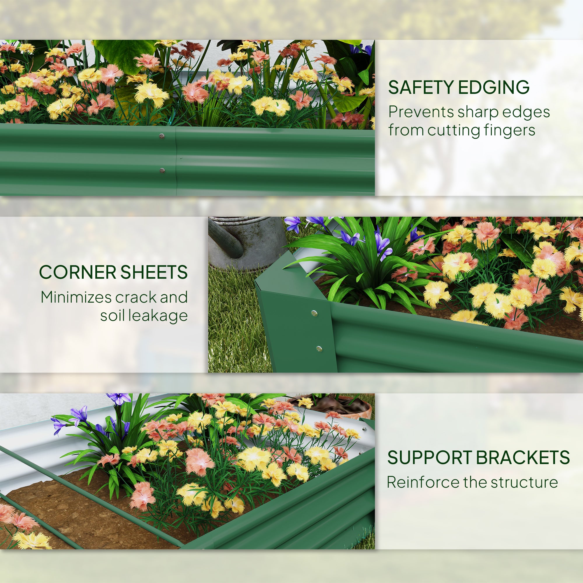 6 x 3 x 1ft Galvanized Raised Garden Bed, Reinforced Outdoor Planter Box with Open Bottom, Green