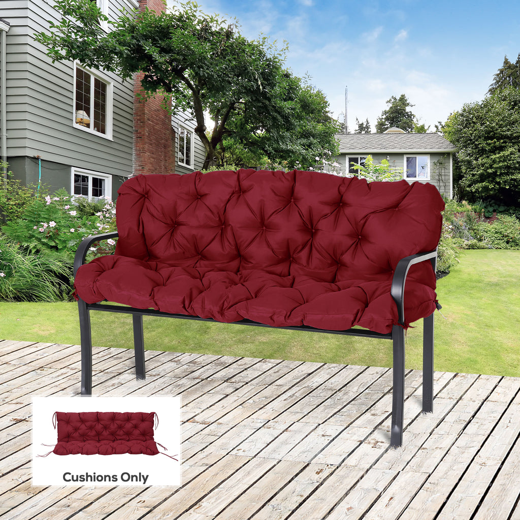 3 Seater Outdoor Swing Cushions with Backrest, Replacement Cushions for Patio Furniture, Wine Red