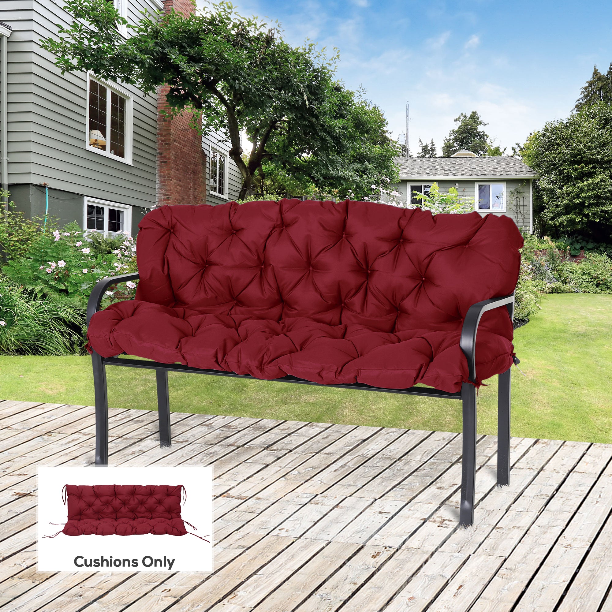 3 Seater Outdoor Swing Cushions with Backrest, Replacement Cushions for Patio Furniture, Wine Red