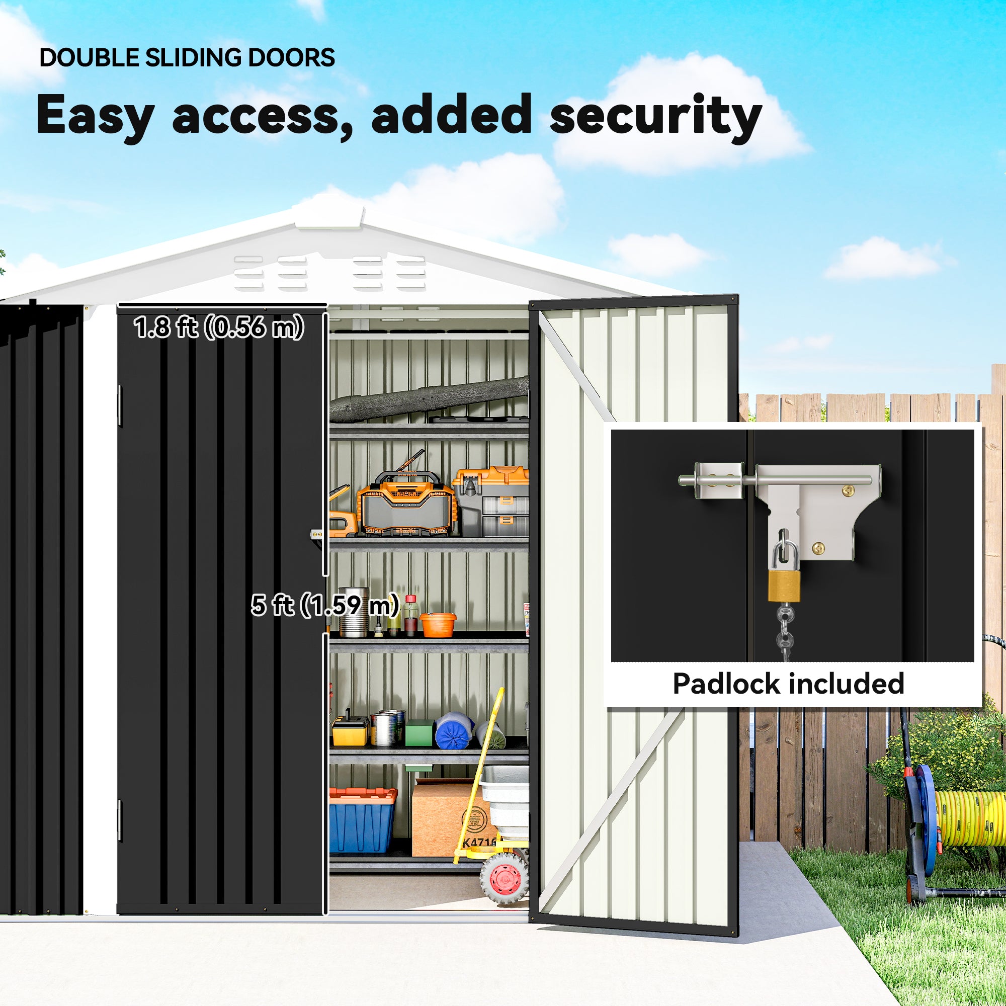 6.5' x 4'  Outdoor Storage Shed, Metal Garden Shed with Lockable Double Doors, 4 Vents, Dark Grey
