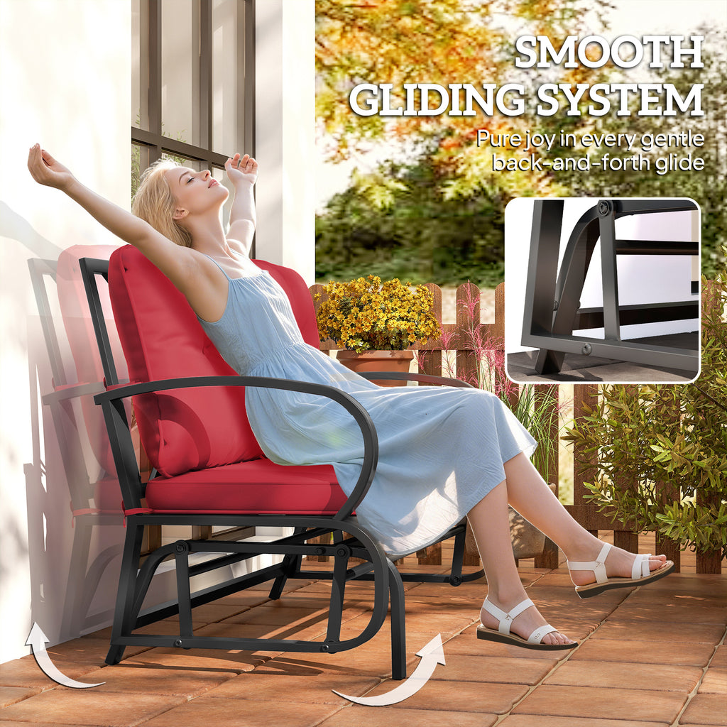 2-Person Outdoor Glider Chair, Patio Double Rocking Loveseat with Steel Frame and Cushions for Backyard, Garden and Porch, Red