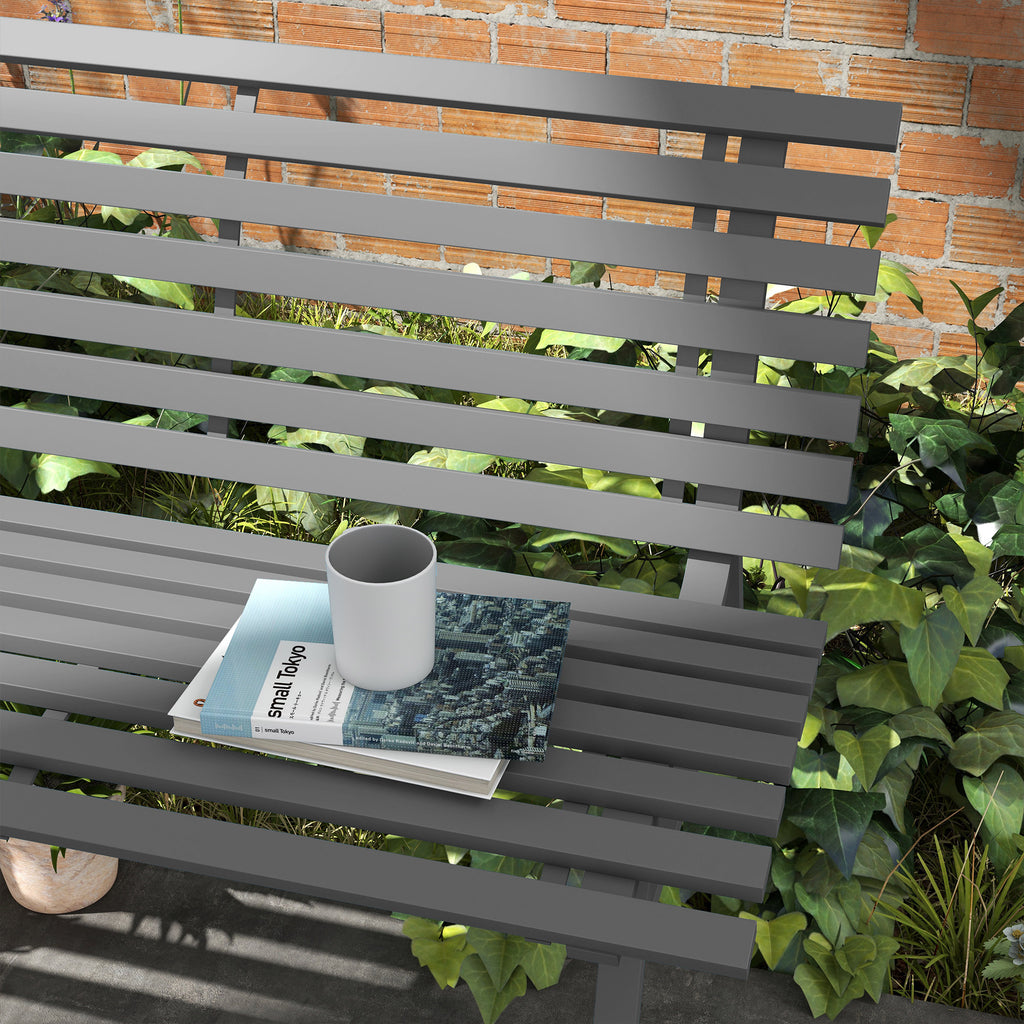Outdoor Bench Patio Bench, Aluminum Lightweight Park Bench with Slatted Seat for Lawn, Park, Deck, Grey