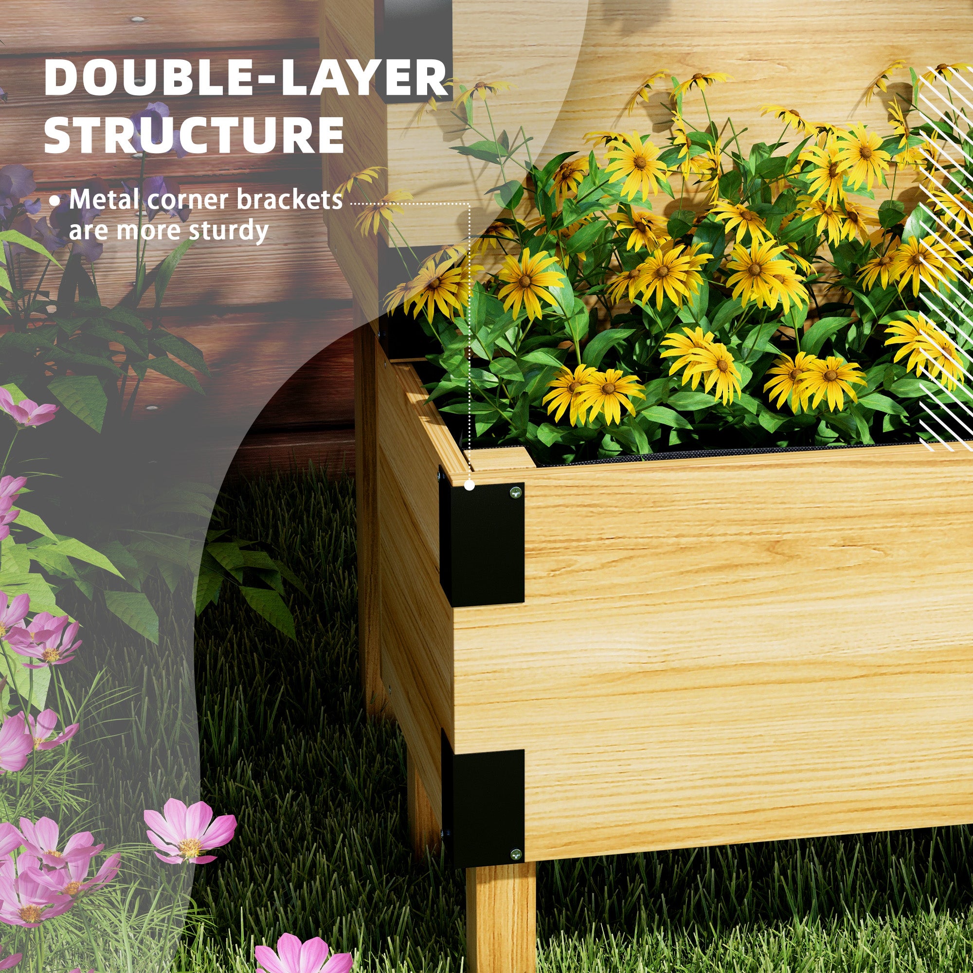 Raised Garden Bed with Trellis, 2 Tier Wooden Elevated Planter Box, for Vegetables, Flowers, Herbs, Natural