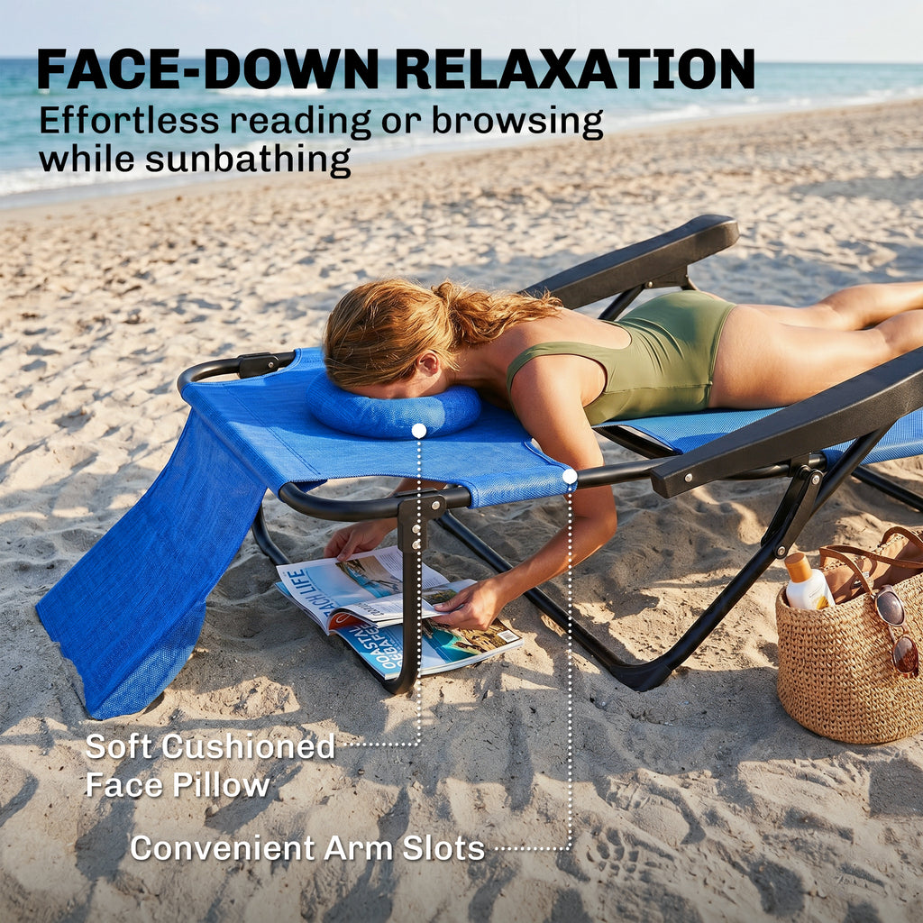 Folding Lounge Chair w/ Reclining Back, Dark Blue