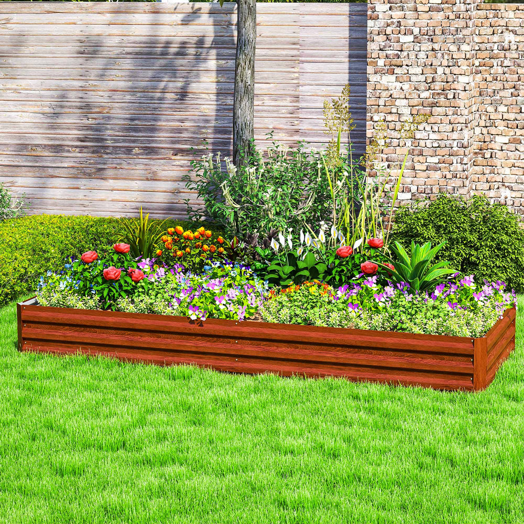 8 x 3 x 1ft Galvanized Raised Garden Bed, Reinforced Outdoor Planter Box with Open Bottom, Brown