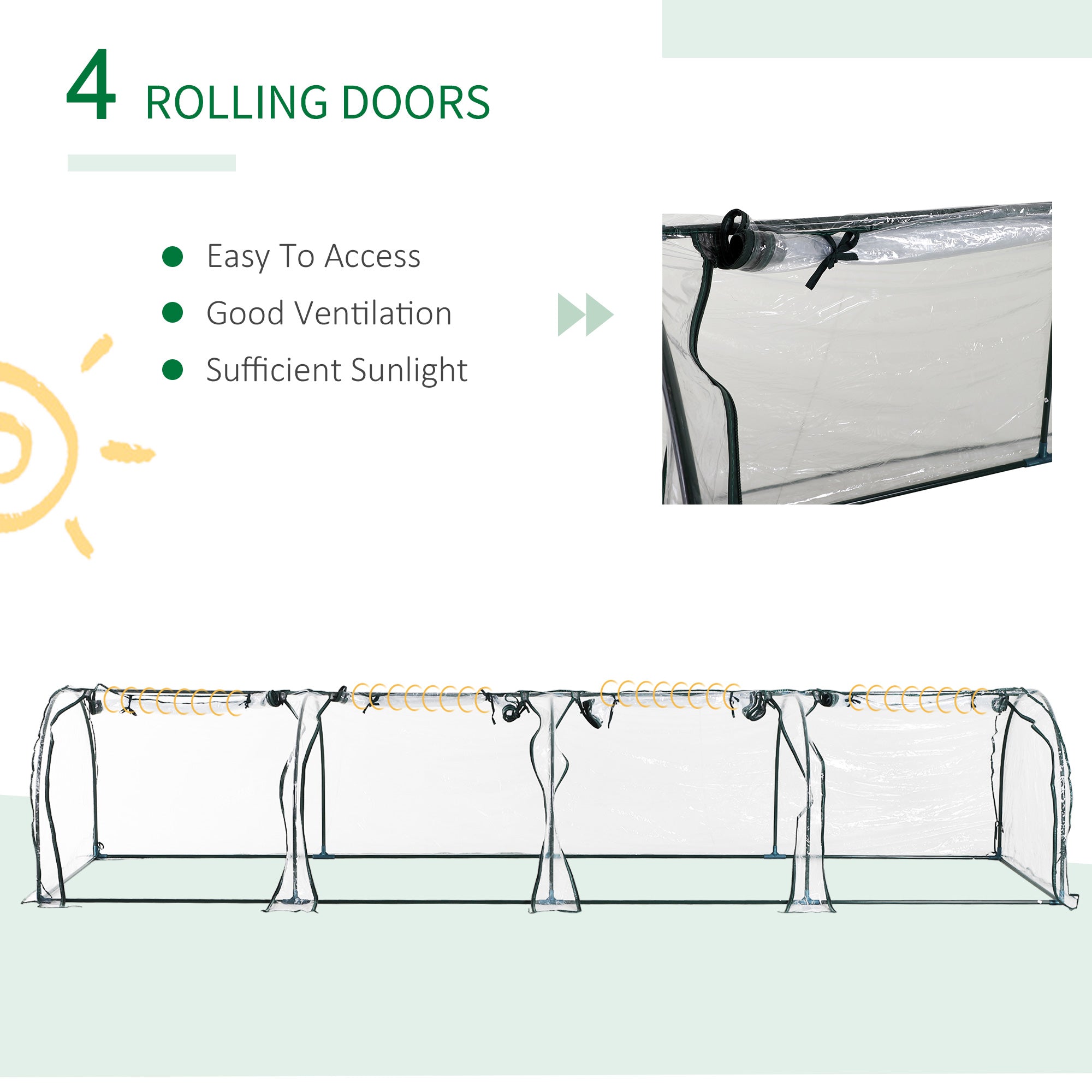 13' x 3' x 2.5' Portable Mini Tunnel Greenhouse with 4 Zipped Doors, Easy Assembly, Clear
