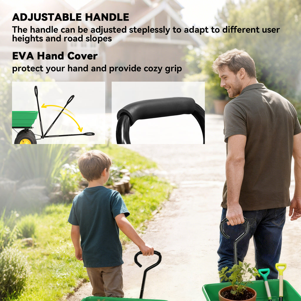 Garden Dump Cart Heavy Duty 440lbs Wagon with Steel Frame and 10'' Pneumatic Tires, Green
