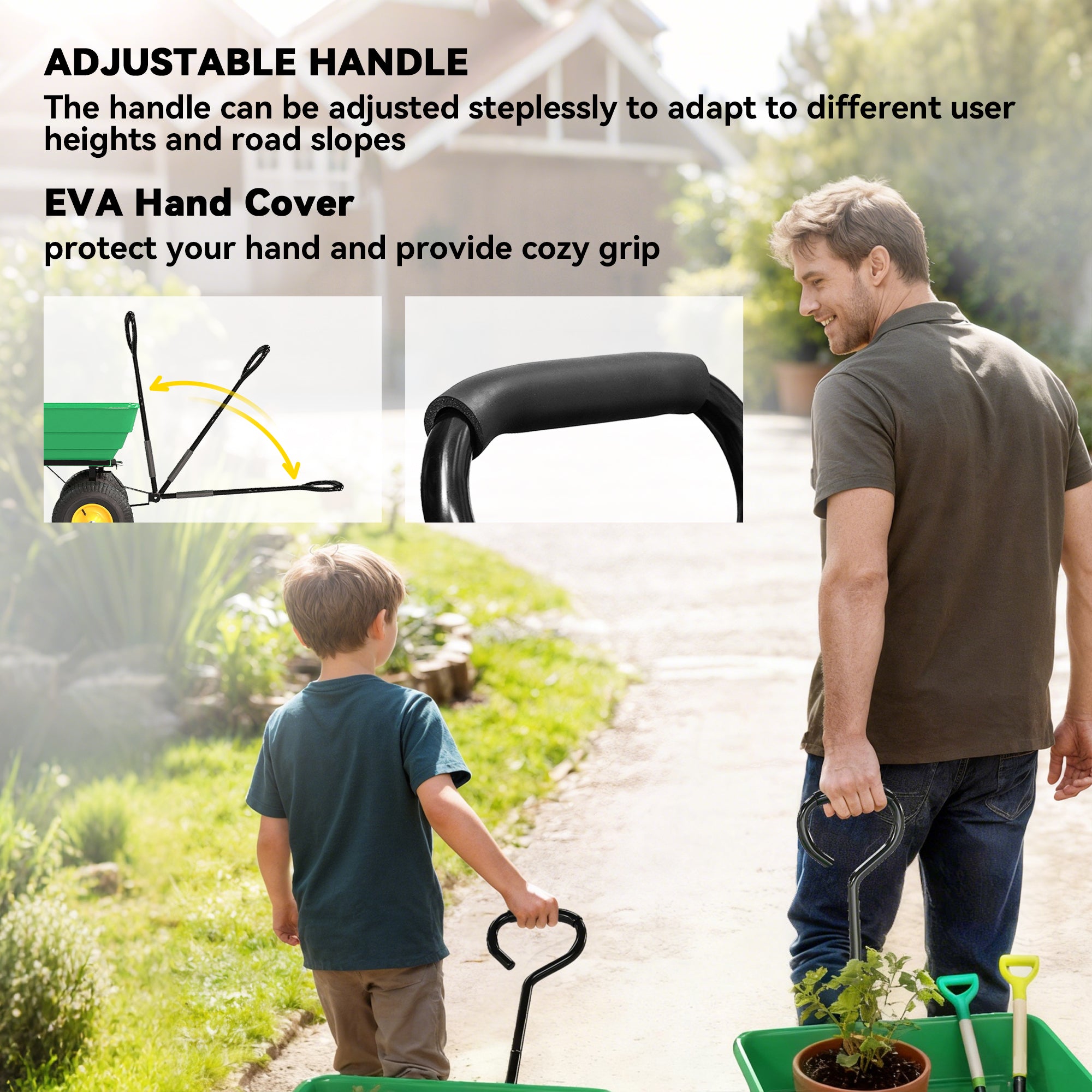 Garden Dump Cart Heavy Duty 440lbs Wagon with Steel Frame and 10'' Pneumatic Tires, Green
