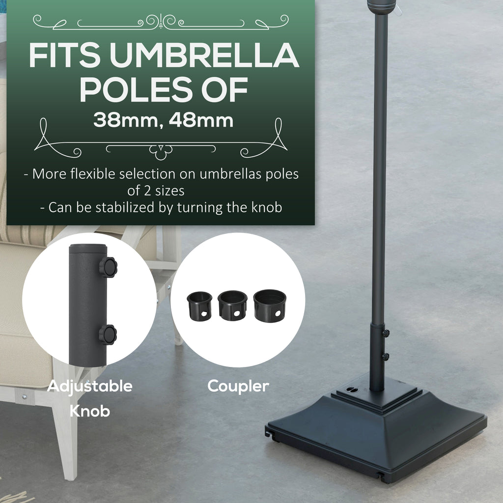 Square Umbrella Base with Wheels, 99 lbs Water or 132 lbs Sand Filled, with Double Adjustable Knob, Black