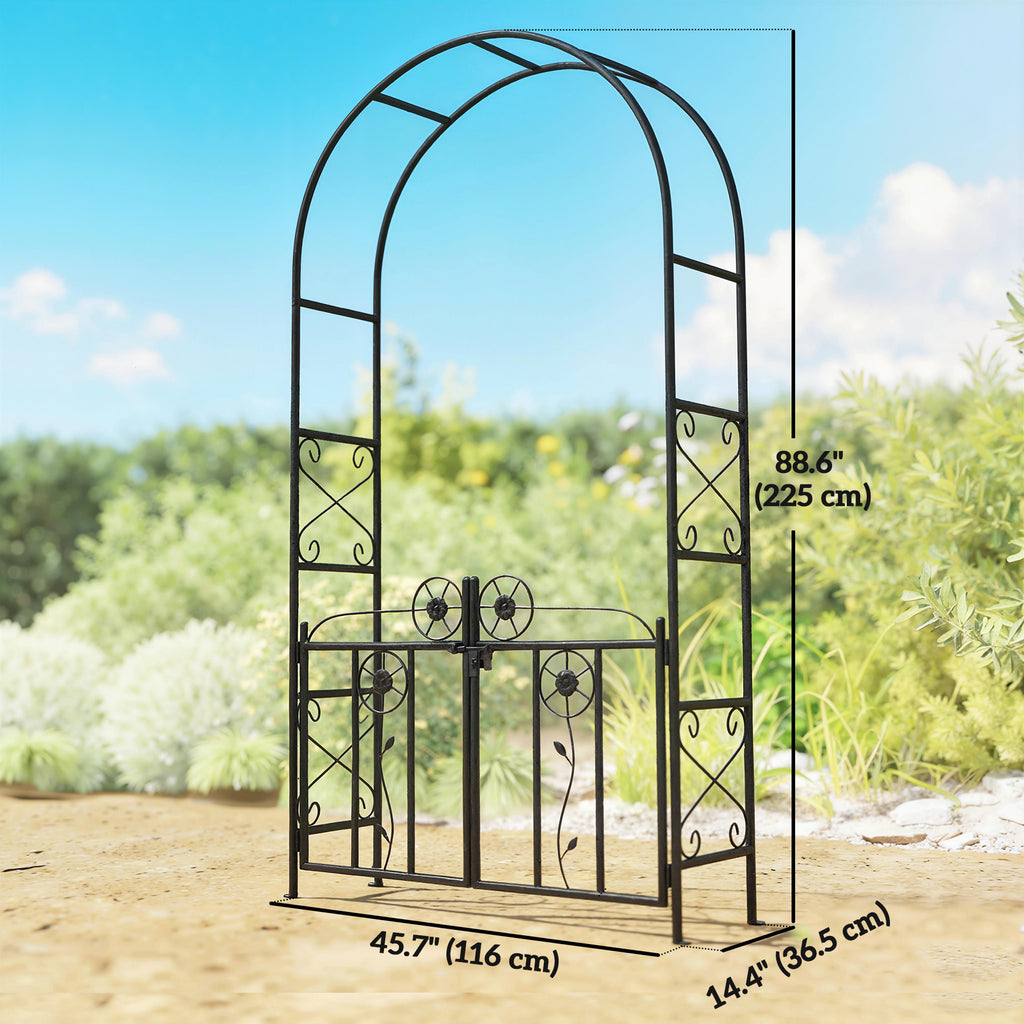 7.4 ft Garden Arch, Outdoor Trellis Arbor with Gate for Climbing Plants, Wedding Arch, Black
