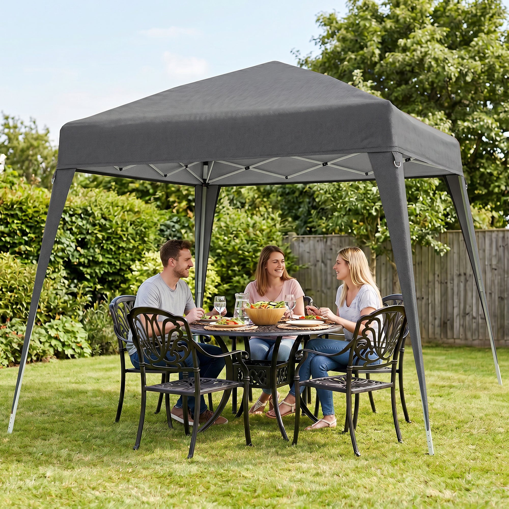 8' x 8' Pop Up Canopy, Outdoor Folding Tent, Portable Party Tent with Carrying Bag for Camping, Party, Picnic, Grey