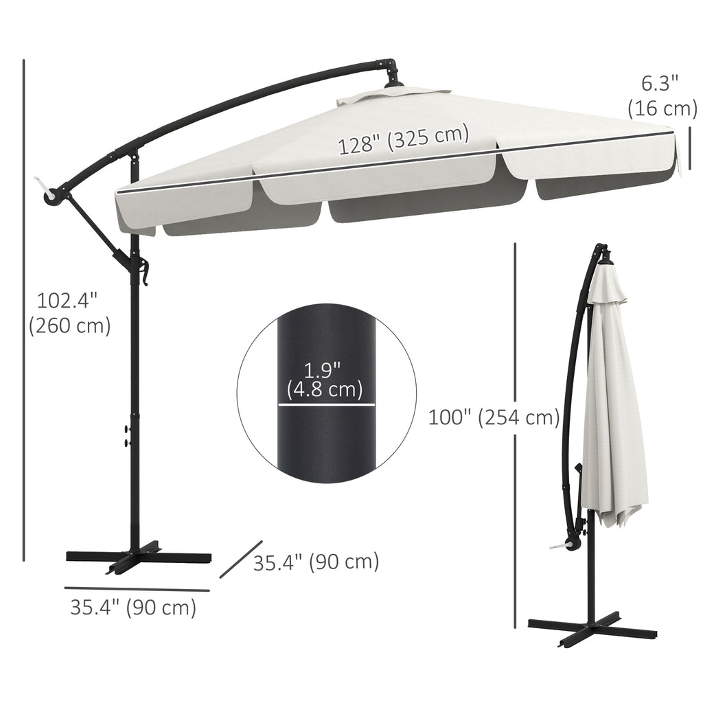 11 FT Cantilever Patio Umbrella Offset Parasol with Cross Base and 8 Ribs for Garden, Cream White