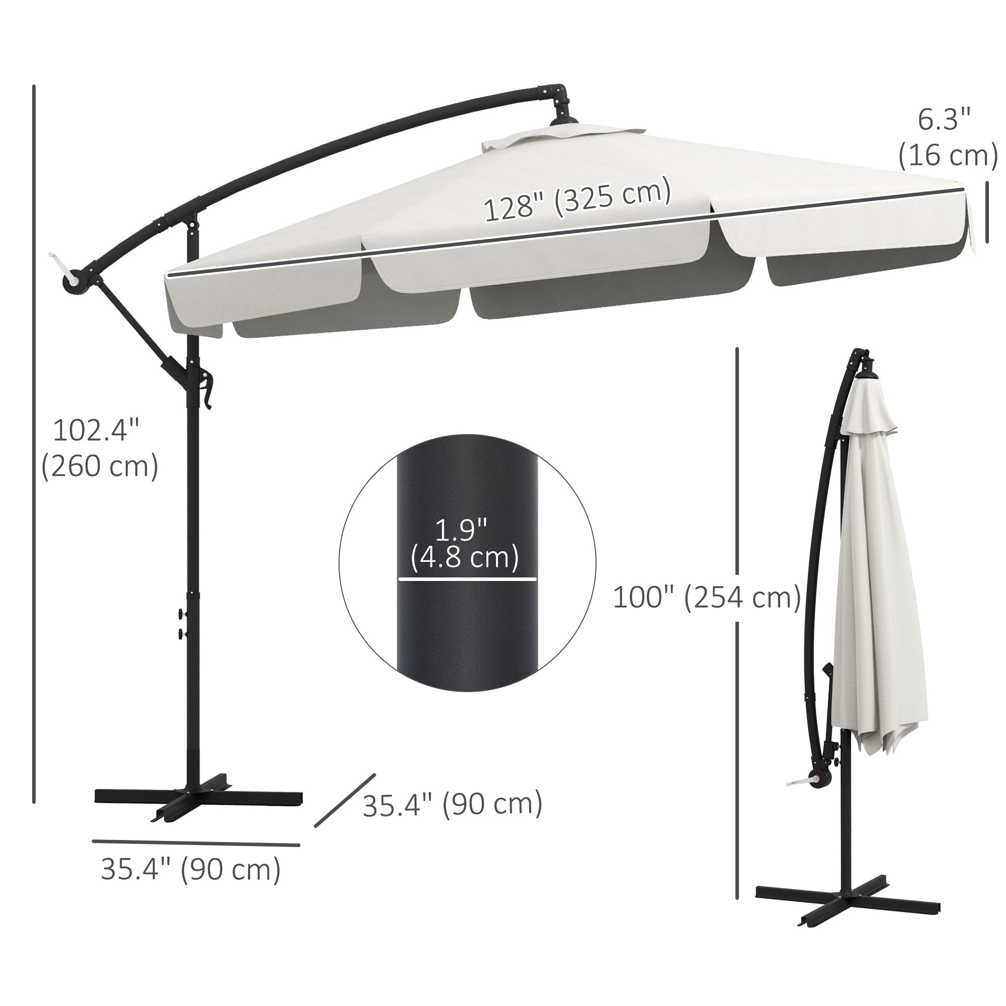 11 FT Cantilever Patio Umbrella Offset Parasol with Cross Base and 8 Ribs for Garden, Cream White