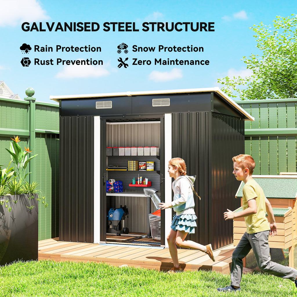 7'x 4' Metal Patio Storage Shed Garden Lockable Shed Tool Utility Storage Unit, Black