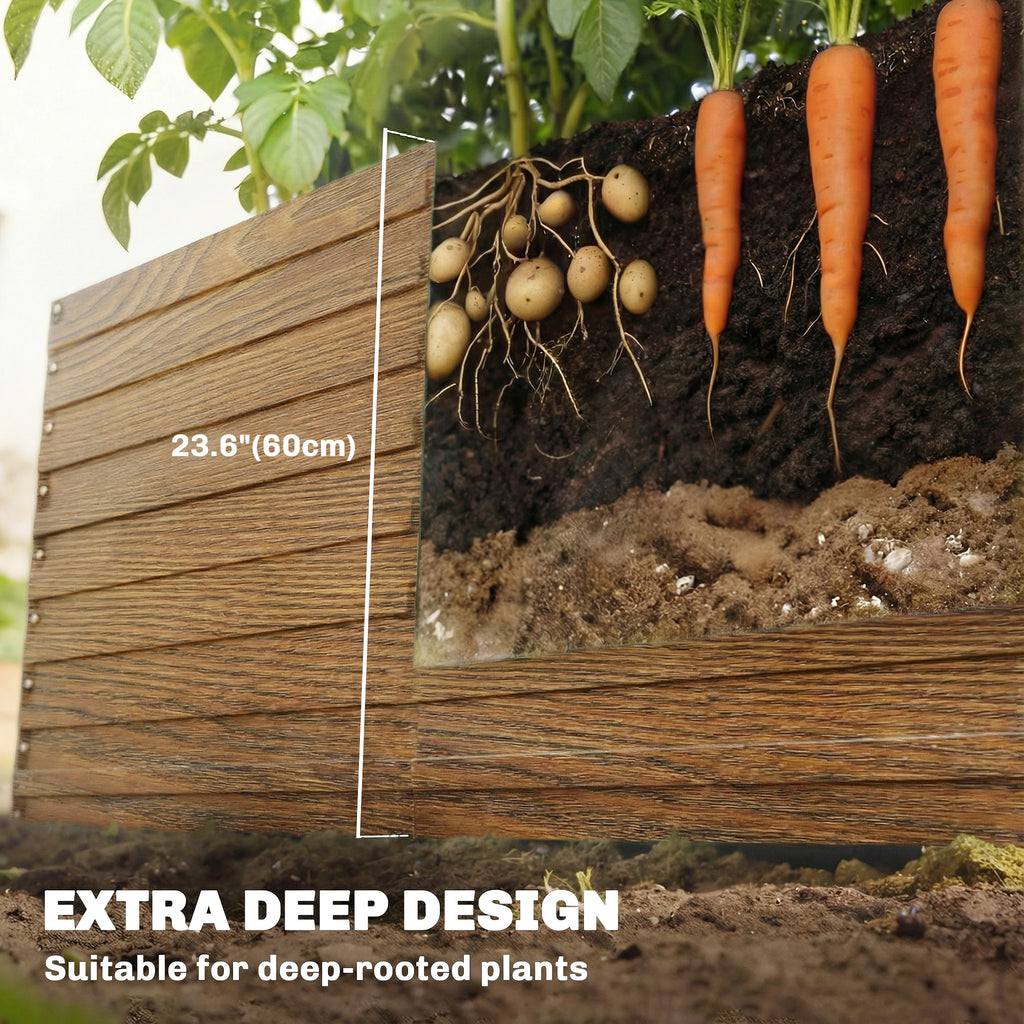 8' x 4' x 2' Raised Garden Bed, Galvanized Planter Box for Growing Flowers, Herbs and Vegetables Dark Brown Wood Effect