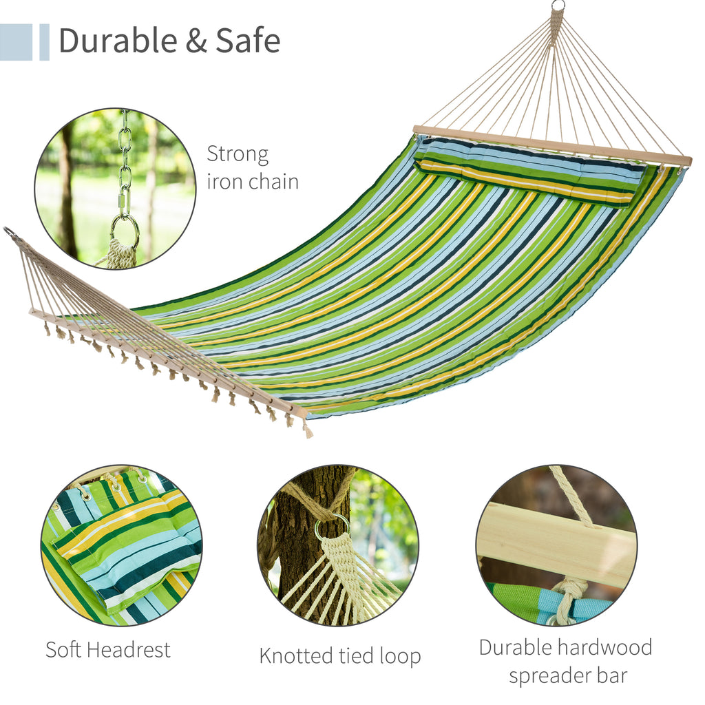 83" Patio Double Hammock, Wide Outdoor Hammock Bed Striped Fits 2 People Sunbed Camping hang Sleep w/ Pillow, White Stripe