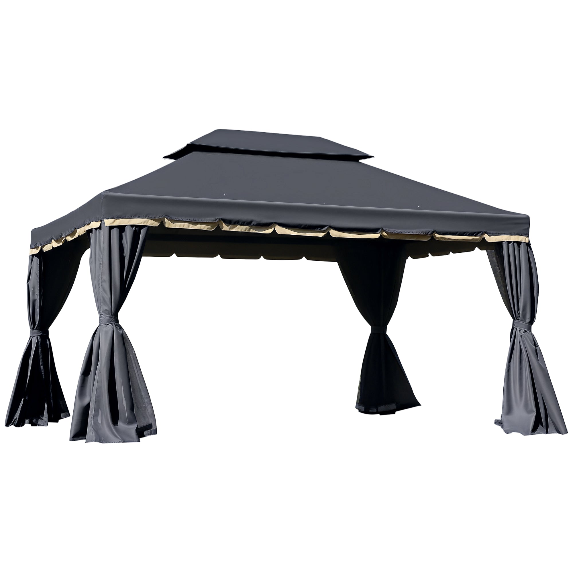 13' x 10' Patio Gazebo, DoubleÂ Roof Outdoor Gazebo Canopy Shelter with Netting & Curtains, Strong Aluminum Frame, Black