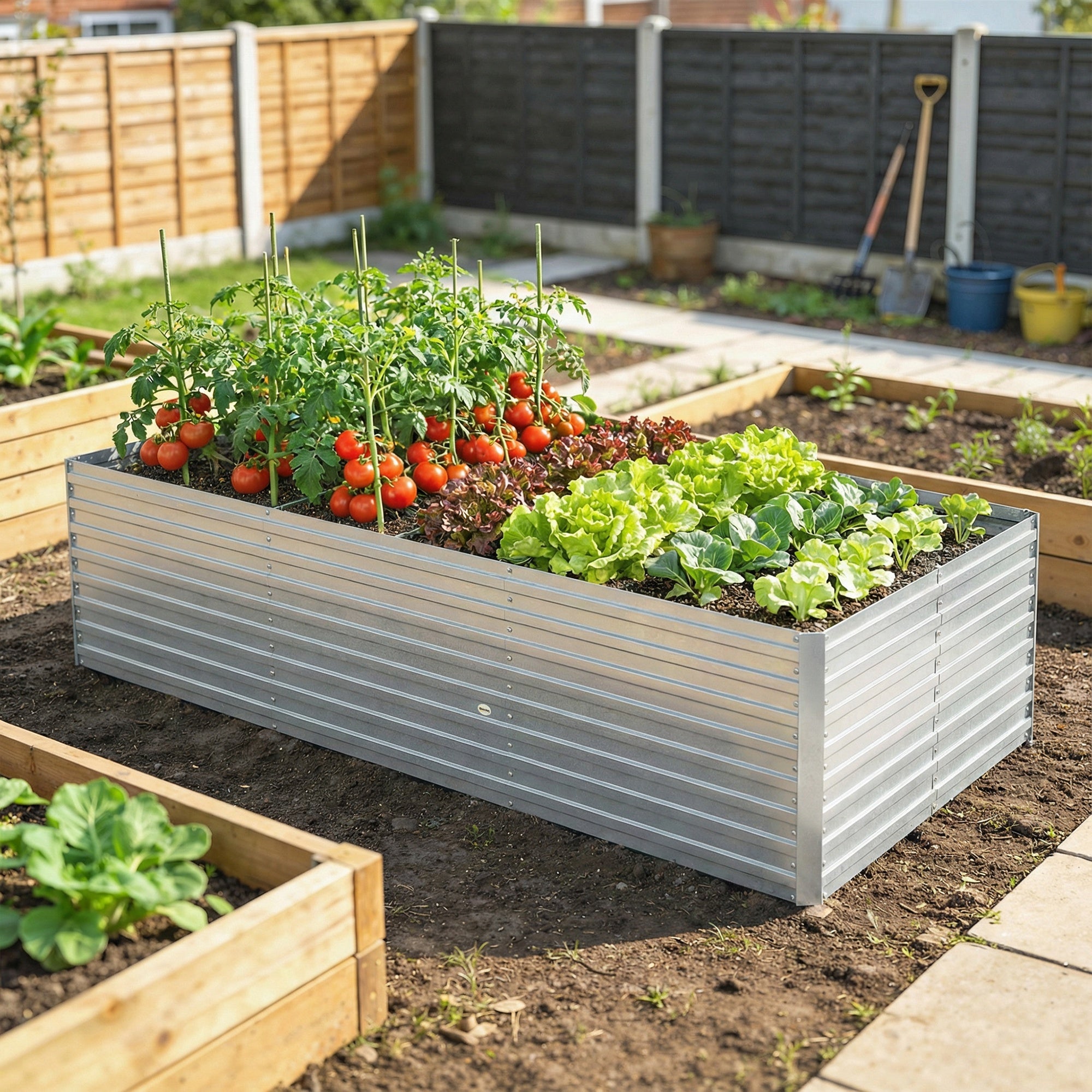 8' x 4' x 2' Raised Garden Bed, Galvanized Planter Box for Growing Flowers, Herbs and Vegetables, Silver