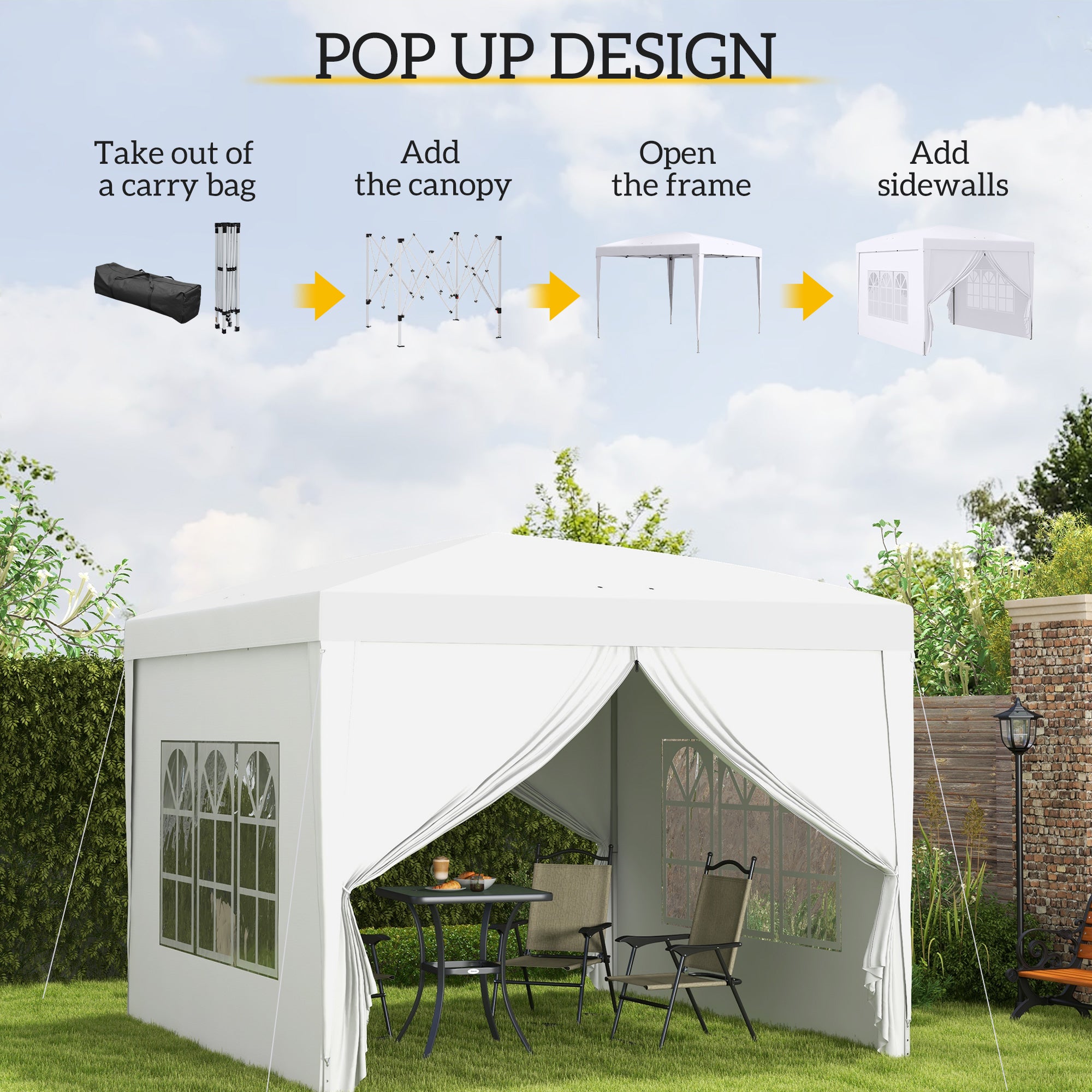 9.7' x 9.7' Outdoor Pop Up Party Tent Wedding Gazebo Canopy with Carrying Bag (White)