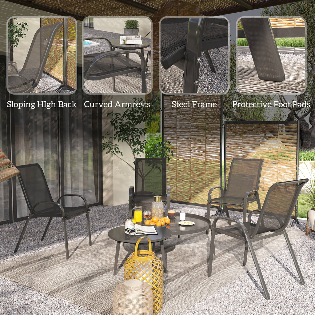 Set of 4 Outdoor Dining Chairs, Stackable Lawn Chairs with High Back, Breathable Mesh Seat for Garden Porch, Black