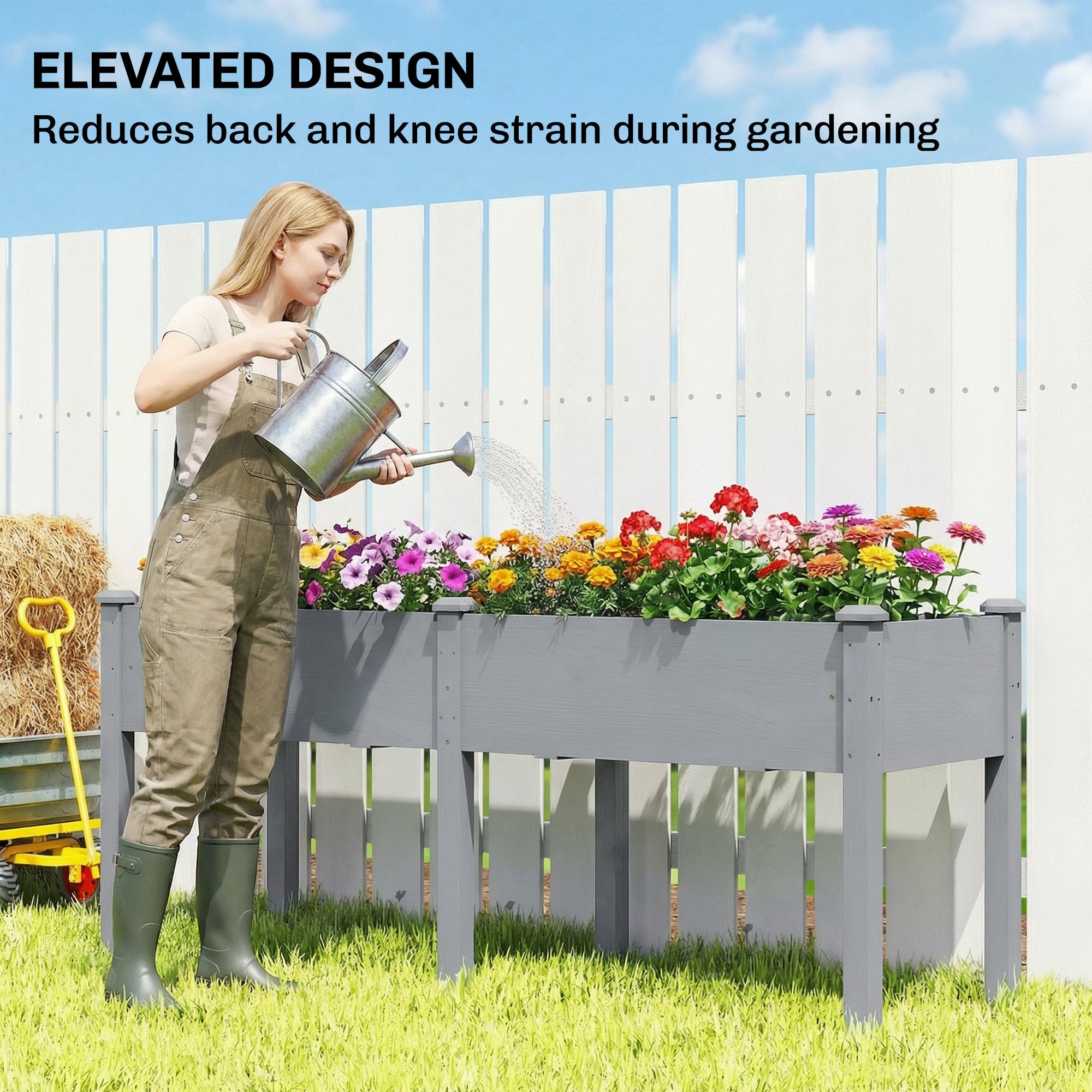 Wooden Raised Garden Bed with Legs, 72" x 23" x 30" Elevated Outdoor Planter Box with 6 Drainage Holes