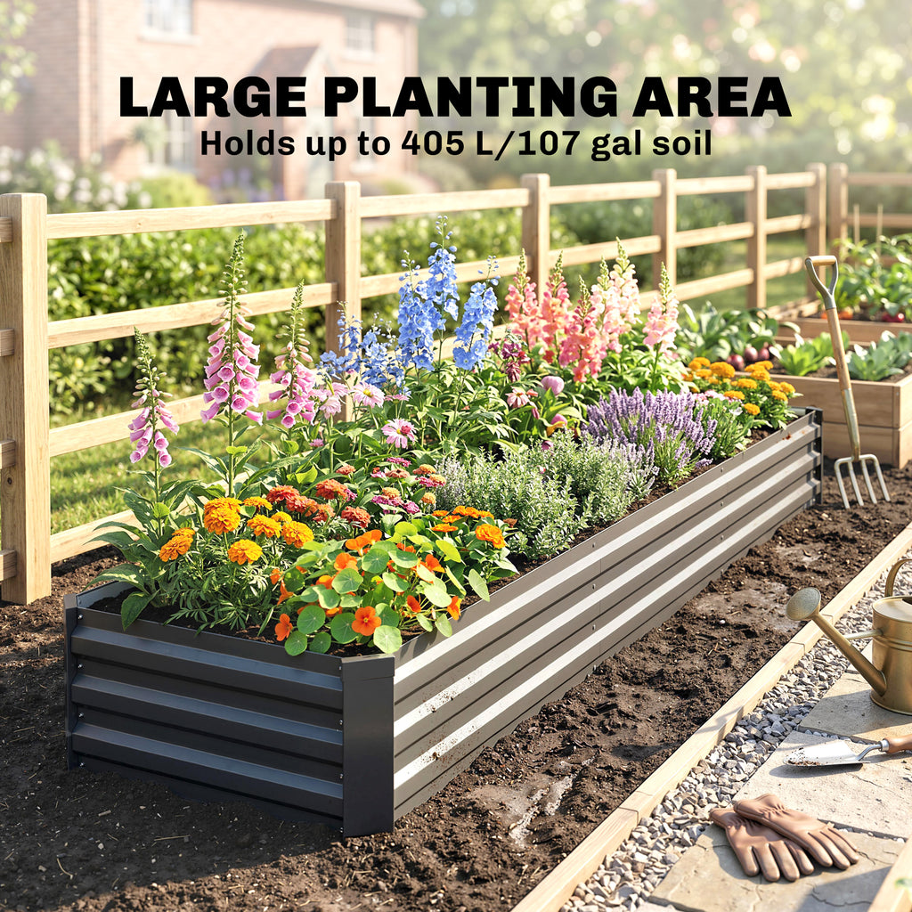 8'x2'x1' Galvanized Raised Bed, Large Elevated Planter Box for Growing Flowers, Herbs and Vegetables, Dark Grey
