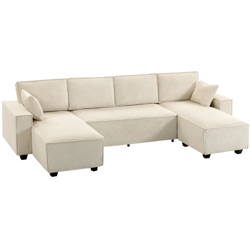 Modern beige U-shaped couch with double chaise lounges for living room