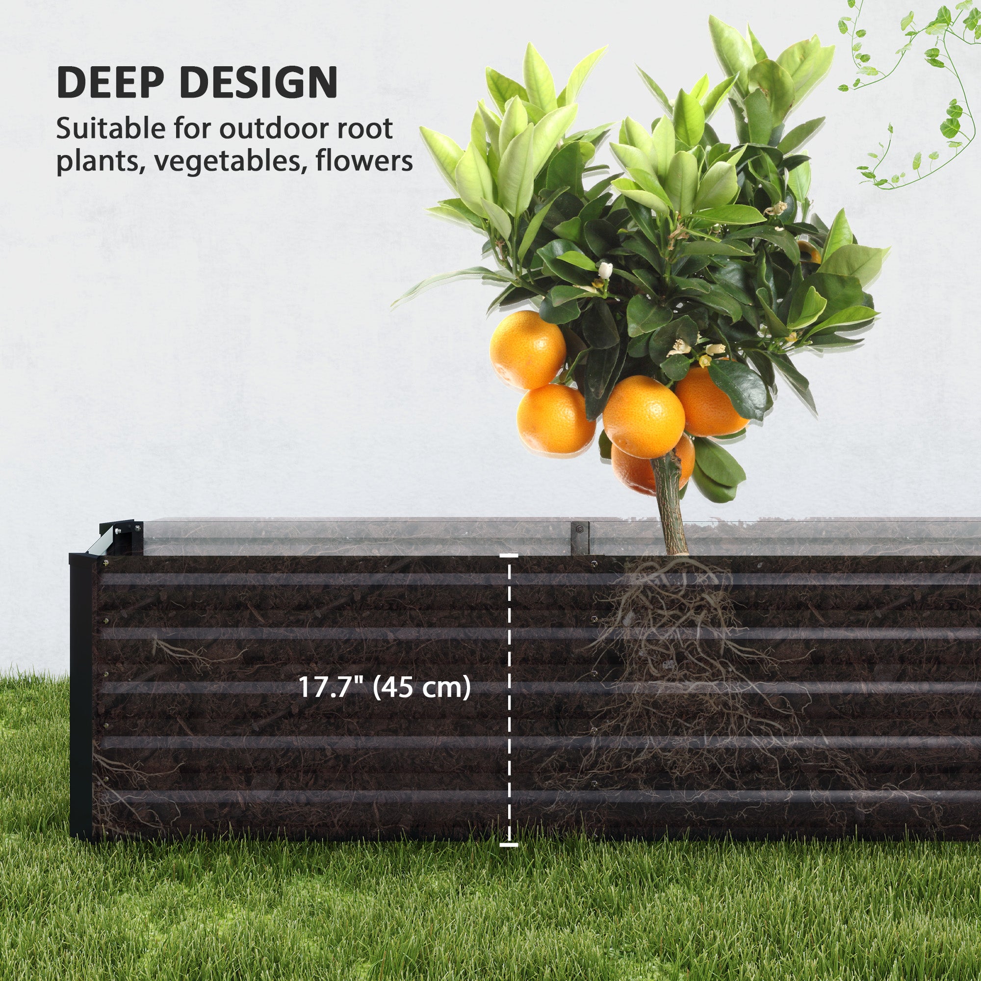 8 x 1.3 x 1.5ft Galvanized Raised Garden Bed, Reinforced Outdoor Planter Box with Open Bottom, Dark Grey
