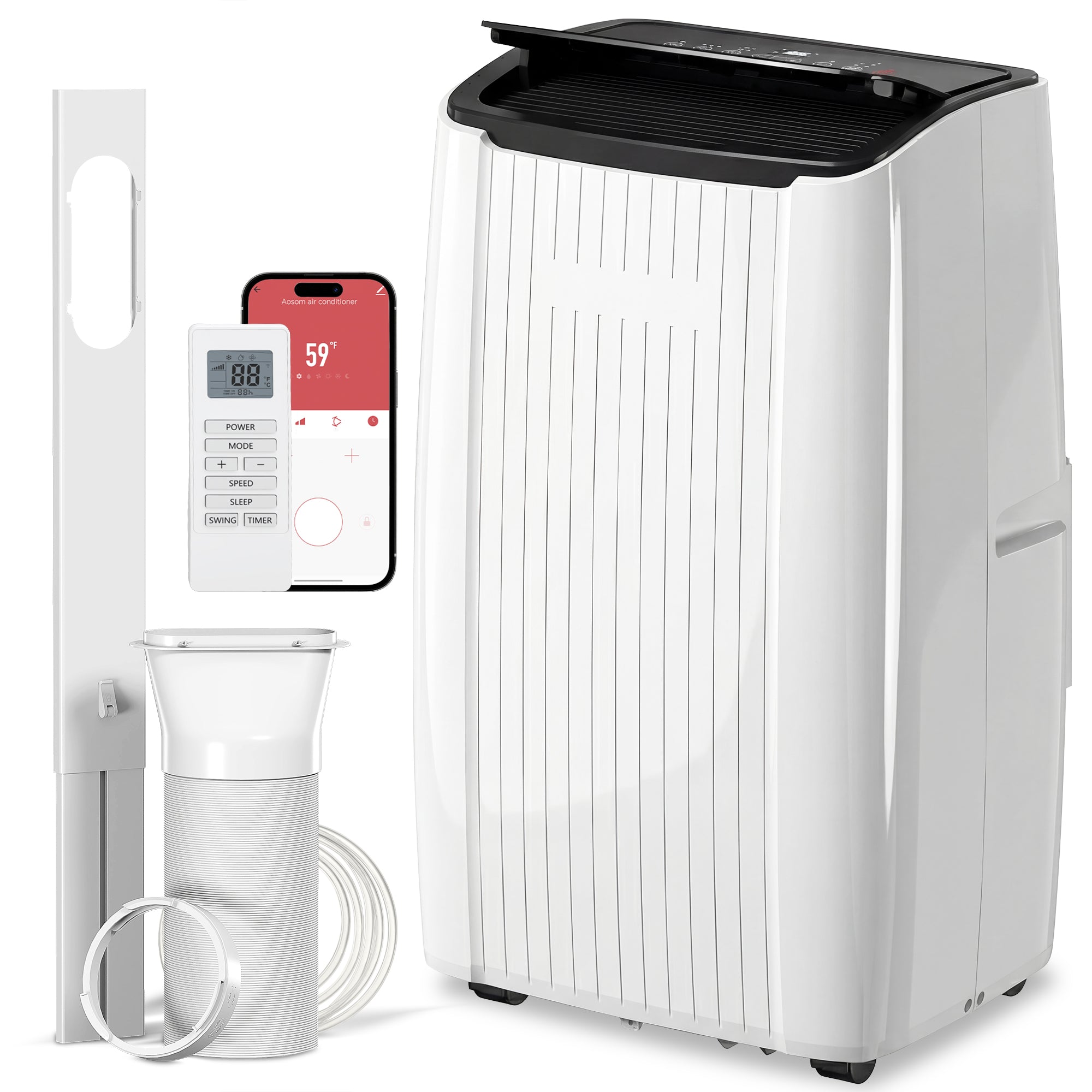 12000 BTU 5-in-1 Portable Air Conditioner with Cool, Heat, Dehumidifier, Fan, Sleep, WiFi Voice Control, White