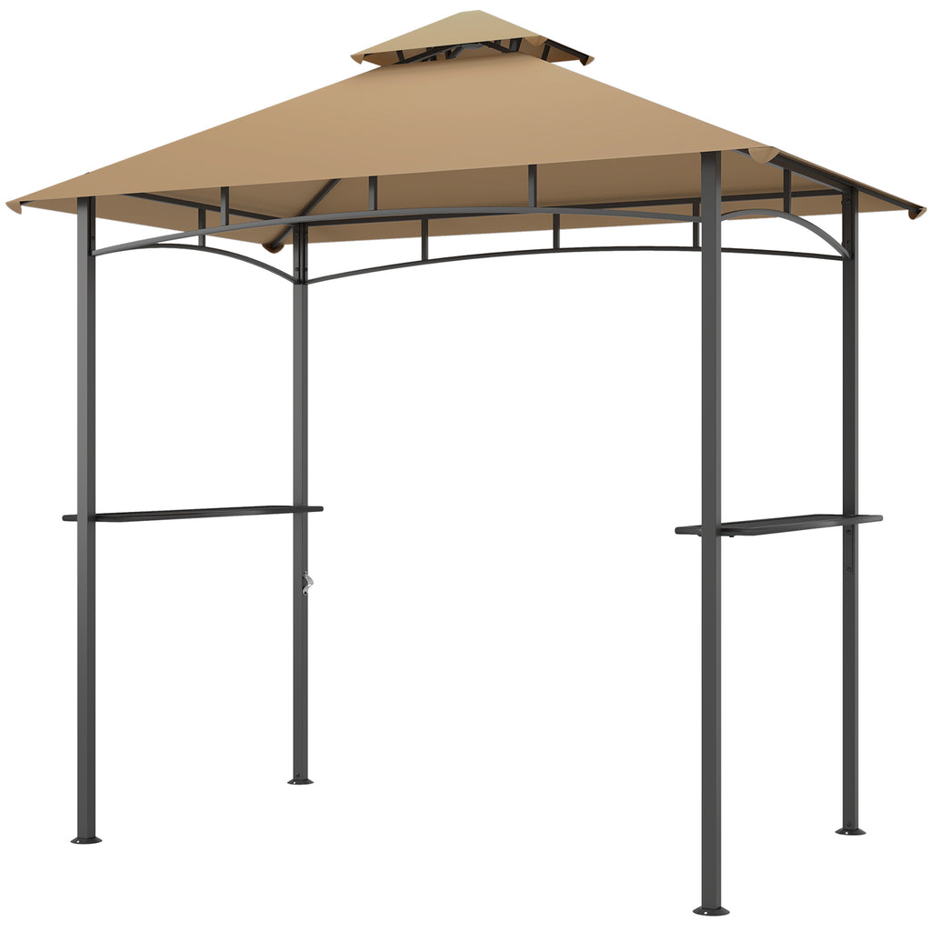 8' x 5' BBQ Grill Gazebo Tent with Double Tiered Canopy for Outdoor Sun Shade,  Khaki