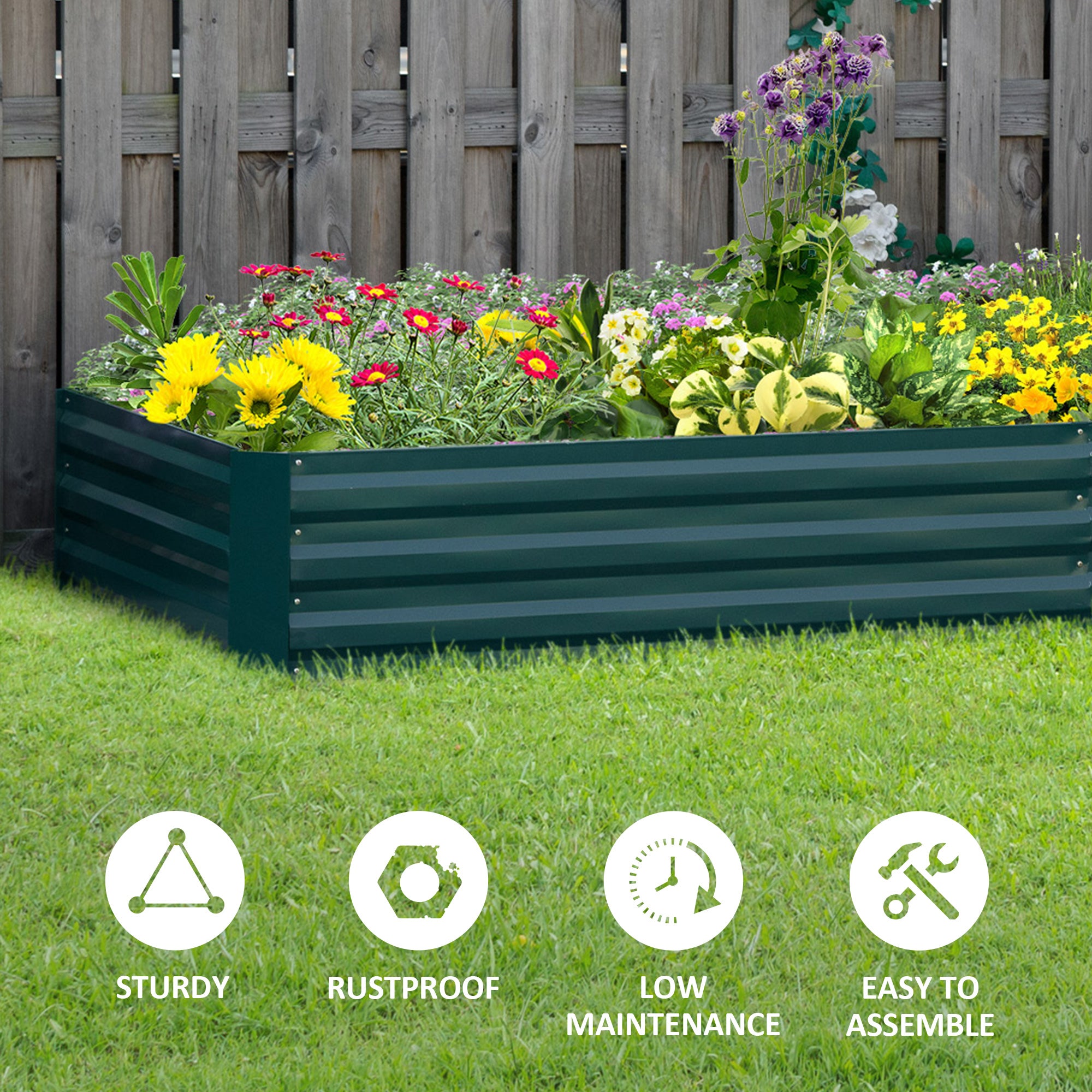 95" x 36" x 12" Galvanized Raised Garden Bed, Metal Elevated Planter Box for Growing Flowers, Herbs, Succulents, Green