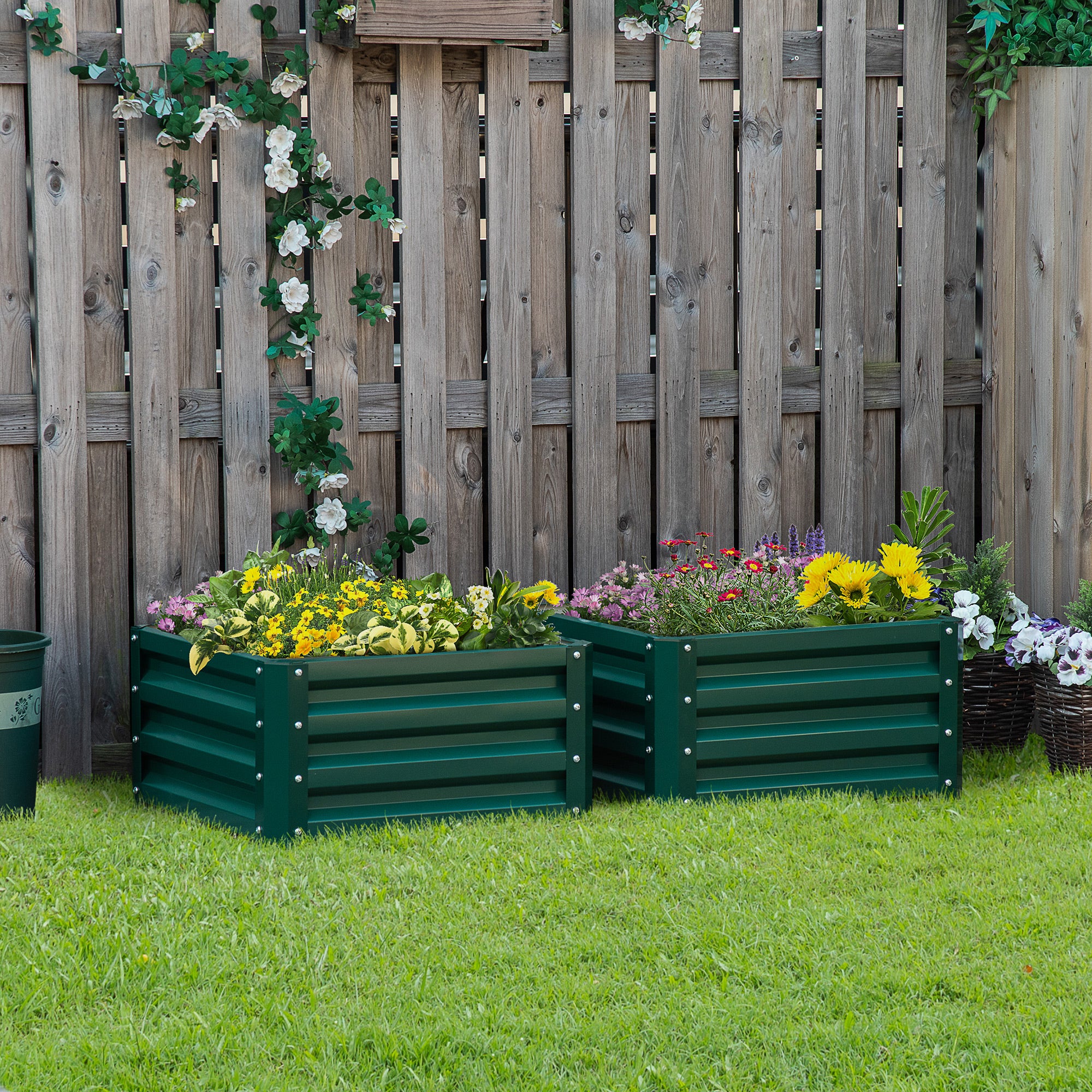 2' x 2' x 1' 2-Pieces Raised Garden Bed with Galvanised Steel Frame for Vegetables, Flowers, Herbs, Green